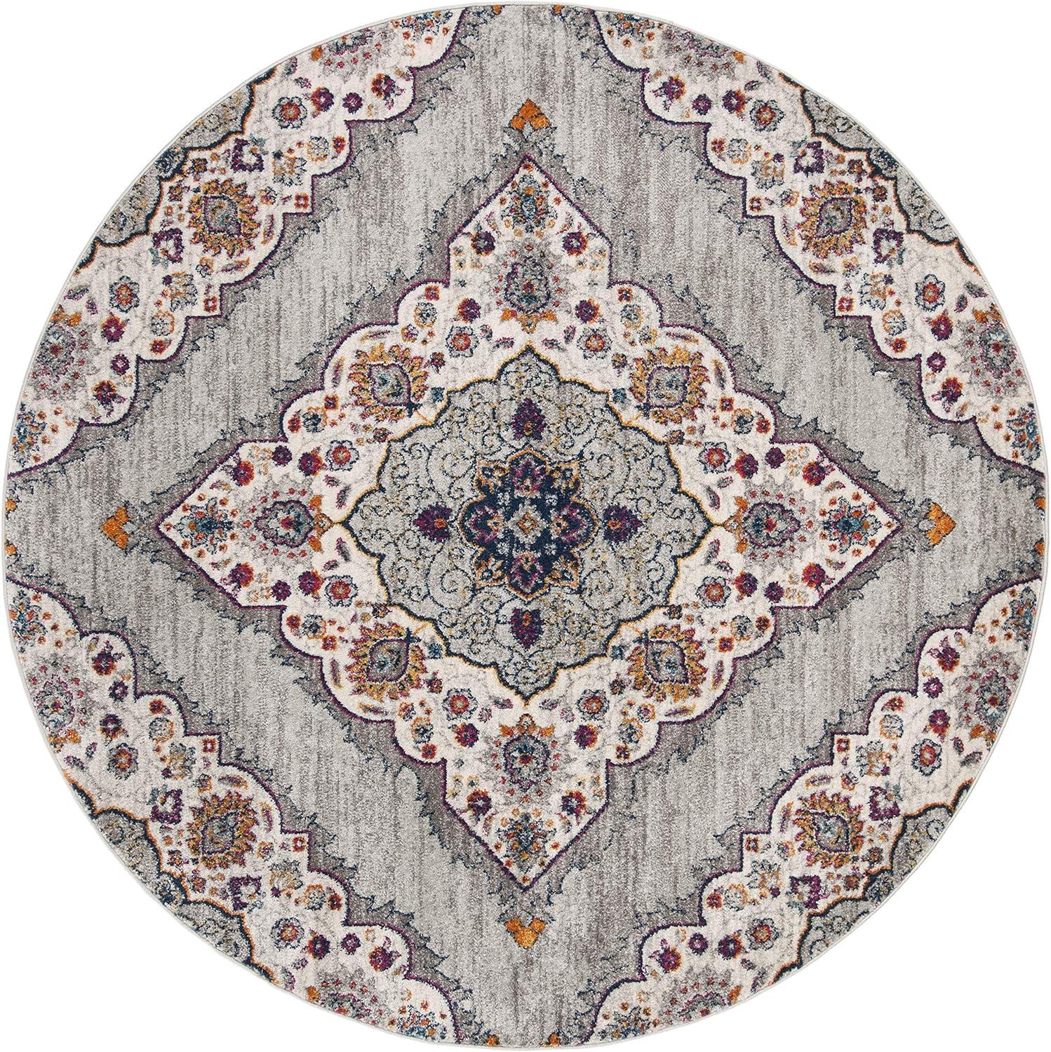 image:imageSAFAVIEH Madison Collection Area Rug 53 x 76 Light Grey amp Blue Boho Chic Medallion Design NonShedding amp Easy Care Ideal for High Traffic Areas in Living Room Bedroom MAD153FLight GreyFuchsia