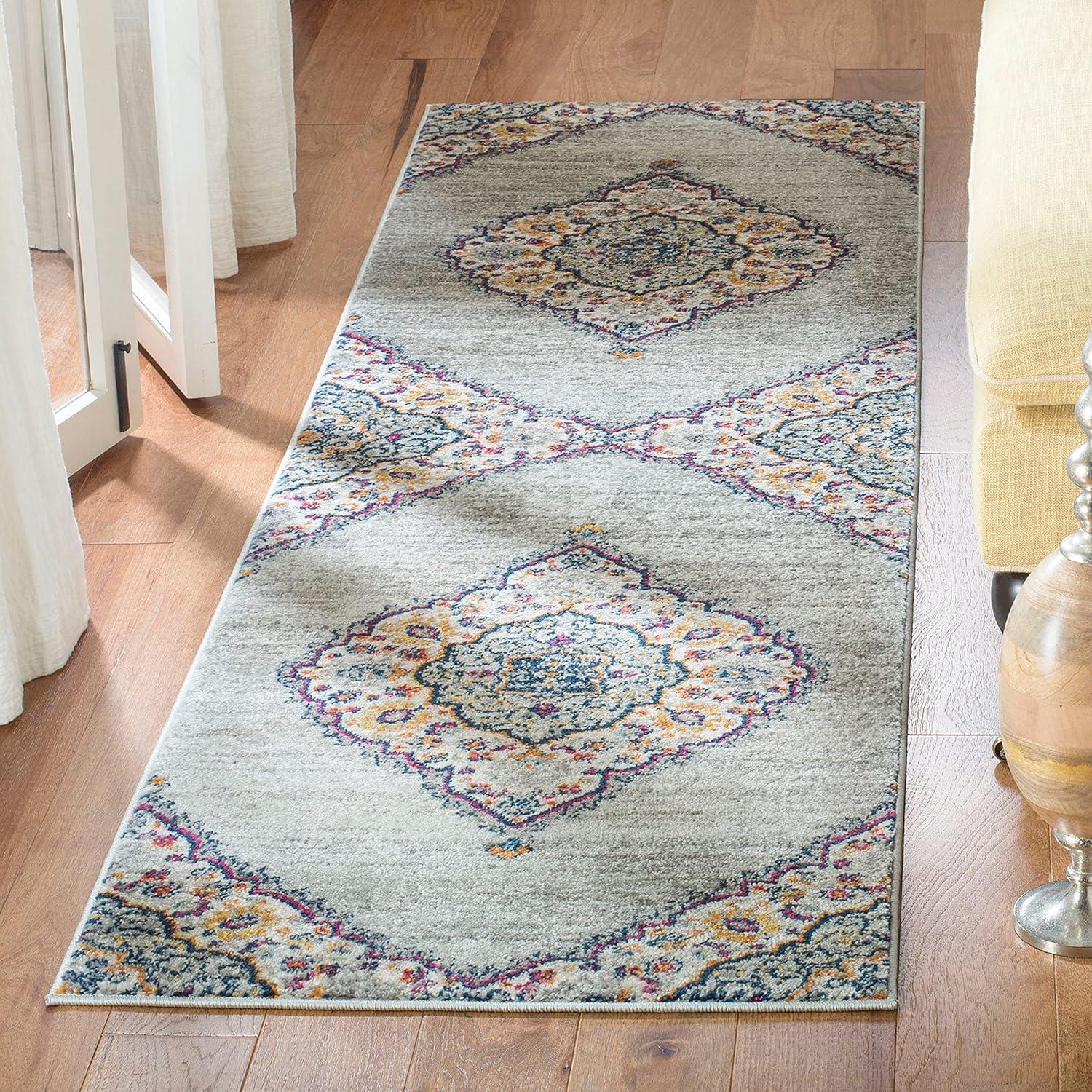 image:imageSAFAVIEH Madison Collection Area Rug 53 x 76 Light Grey amp Blue Boho Chic Medallion Design NonShedding amp Easy Care Ideal for High Traffic Areas in Living Room Bedroom MAD153FLight GreyFuchsia