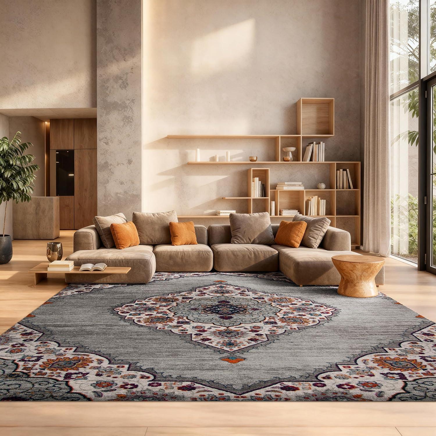 image:imageSAFAVIEH Madison Collection Area Rug 53 x 76 Light Grey amp Blue Boho Chic Medallion Design NonShedding amp Easy Care Ideal for High Traffic Areas in Living Room Bedroom MAD153FLight GreyFuchsia