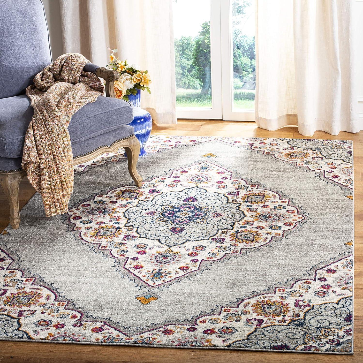 image:imageSAFAVIEH Madison Collection Area Rug 53 x 76 Light Grey amp Blue Boho Chic Medallion Design NonShedding amp Easy Care Ideal for High Traffic Areas in Living Room Bedroom MAD153FLight GreyFuchsia