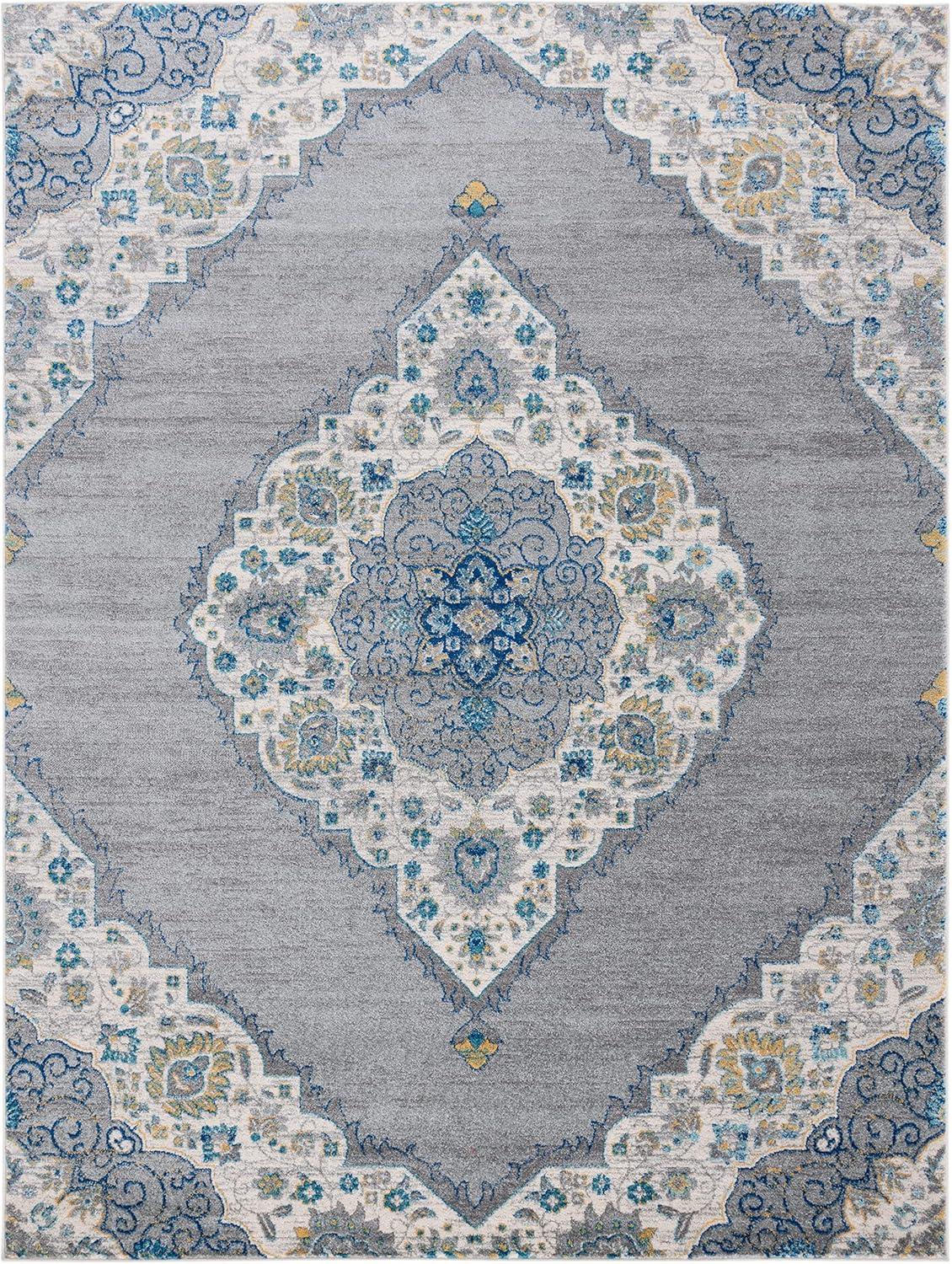 image:imageSAFAVIEH Madison Collection Area Rug 53 x 76 Light Grey amp Blue Boho Chic Medallion Design NonShedding amp Easy Care Ideal for High Traffic Areas in Living Room Bedroom MAD153FLight Grey Blue