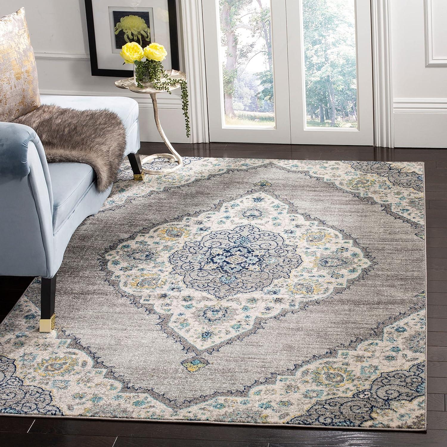 image:imageSAFAVIEH Madison Collection Area Rug 53 x 76 Light Grey amp Blue Boho Chic Medallion Design NonShedding amp Easy Care Ideal for High Traffic Areas in Living Room Bedroom MAD153FLight GreyFuchsia
