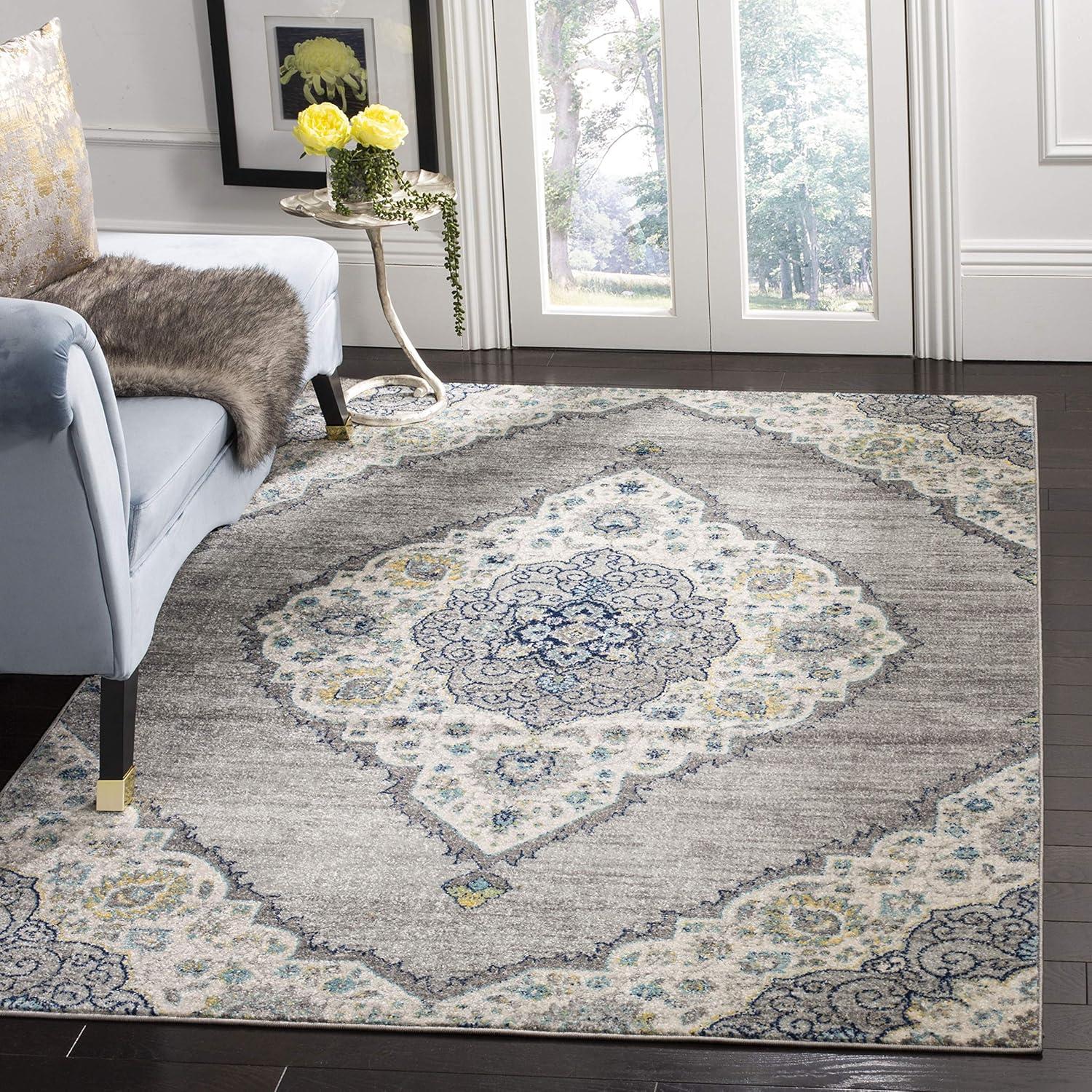 image:imageSAFAVIEH Madison Collection Area Rug 53 x 76 Light Grey amp Blue Boho Chic Medallion Design NonShedding amp Easy Care Ideal for High Traffic Areas in Living Room Bedroom MAD153FLight Grey Blue