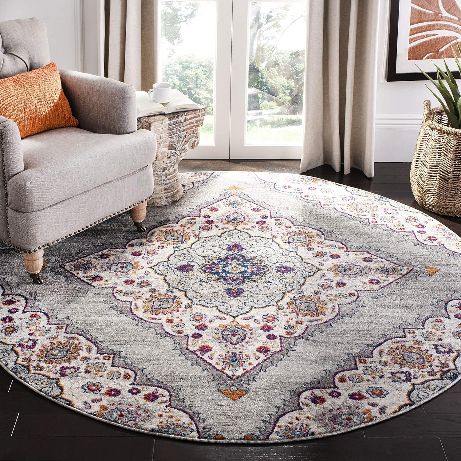image:imageSAFAVIEH Madison Collection Area Rug 53 x 76 Light Grey amp Blue Boho Chic Medallion Design NonShedding amp Easy Care Ideal for High Traffic Areas in Living Room Bedroom MAD153FLight GreyFuchsia
