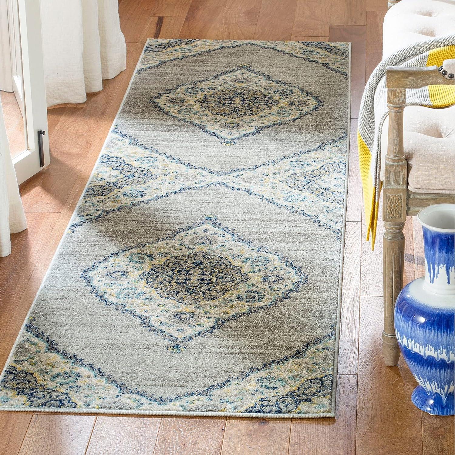 image:imageSAFAVIEH Madison Collection Area Rug 53 x 76 Light Grey amp Blue Boho Chic Medallion Design NonShedding amp Easy Care Ideal for High Traffic Areas in Living Room Bedroom MAD153FLight GreyFuchsia