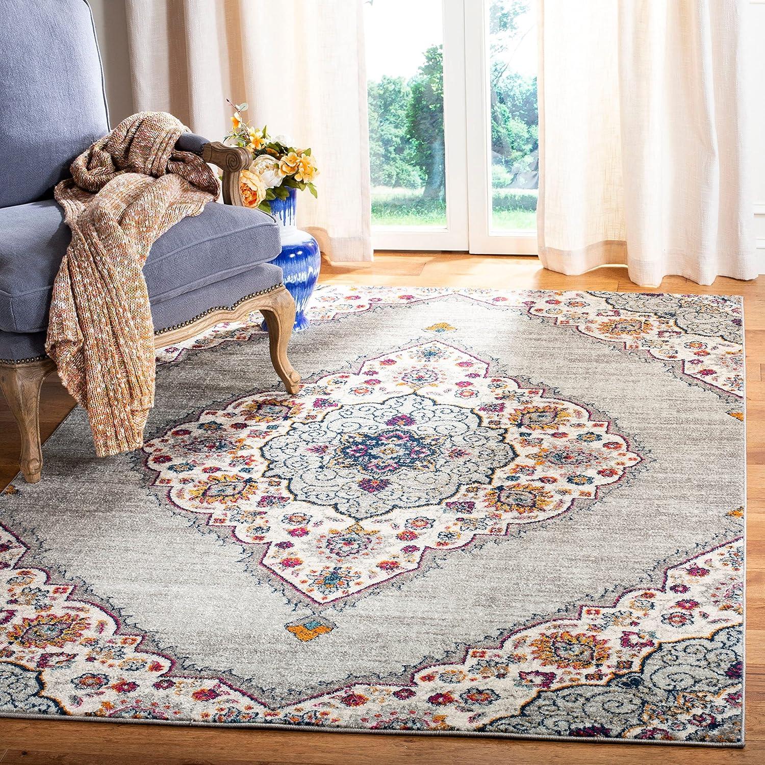 image:imageSAFAVIEH Madison Collection Area Rug 53 x 76 Light Grey amp Blue Boho Chic Medallion Design NonShedding amp Easy Care Ideal for High Traffic Areas in Living Room Bedroom MAD153FLight GreyFuchsia