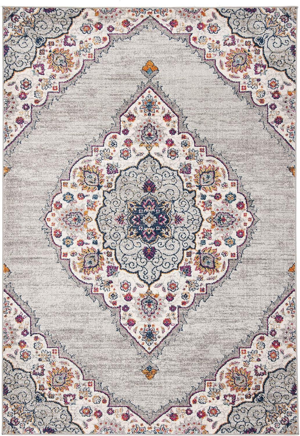 image:imageSAFAVIEH Madison Collection Area Rug 53 x 76 Light Grey amp Blue Boho Chic Medallion Design NonShedding amp Easy Care Ideal for High Traffic Areas in Living Room Bedroom MAD153FLight GreyFuchsia