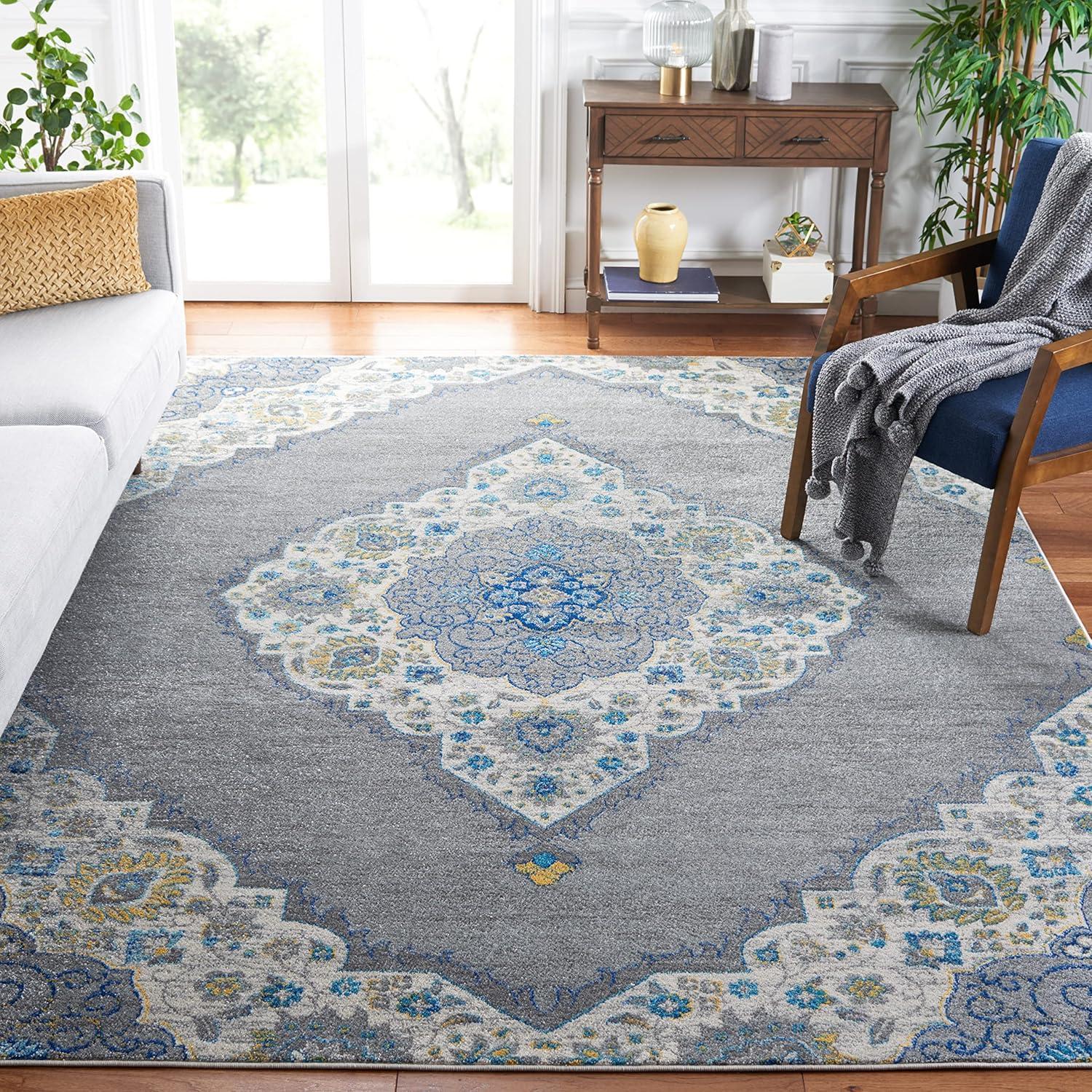 image:imageSAFAVIEH Madison Collection Area Rug 53 x 76 Light Grey amp Blue Boho Chic Medallion Design NonShedding amp Easy Care Ideal for High Traffic Areas in Living Room Bedroom MAD153FLight Grey Blue