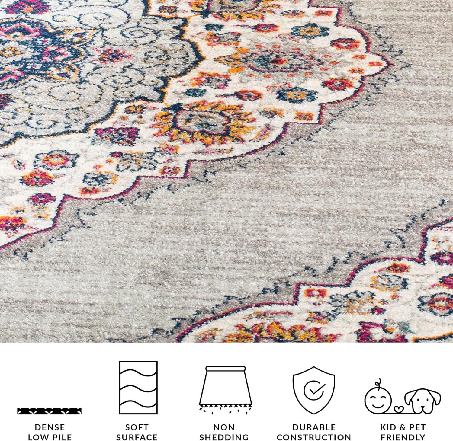 image:imageSAFAVIEH Madison Collection Area Rug 53 x 76 Light Grey amp Blue Boho Chic Medallion Design NonShedding amp Easy Care Ideal for High Traffic Areas in Living Room Bedroom MAD153FLight GreyFuchsia
