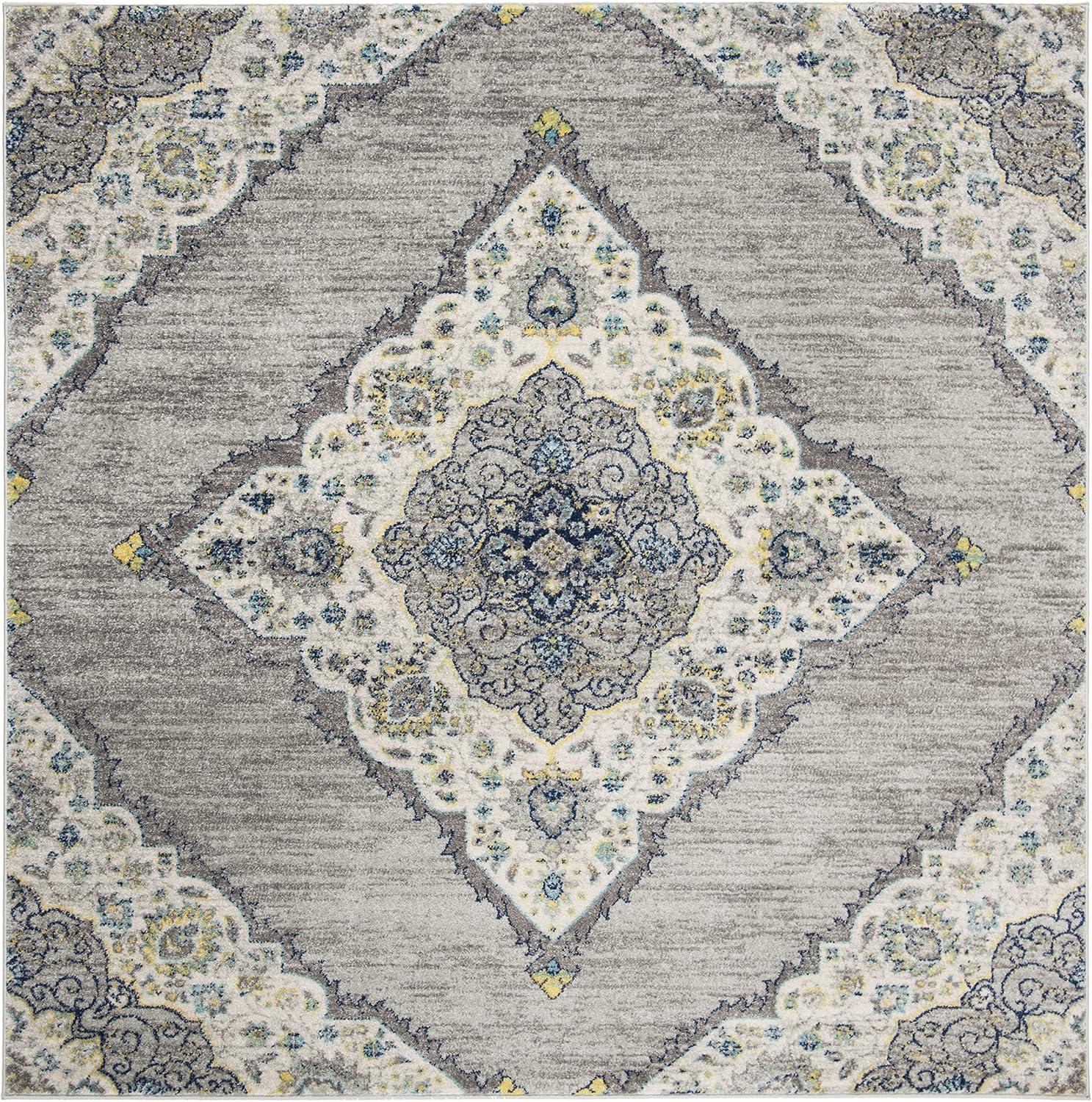 image:imageSAFAVIEH Madison Collection Area Rug 53 x 76 Light Grey amp Blue Boho Chic Medallion Design NonShedding amp Easy Care Ideal for High Traffic Areas in Living Room Bedroom MAD153FLight Grey Blue