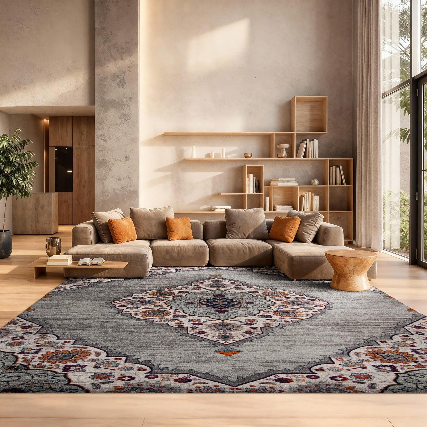 image:imageSAFAVIEH Madison Collection Area Rug 53 x 76 Light Grey amp Blue Boho Chic Medallion Design NonShedding amp Easy Care Ideal for High Traffic Areas in Living Room Bedroom MAD153FLight GreyFuchsia