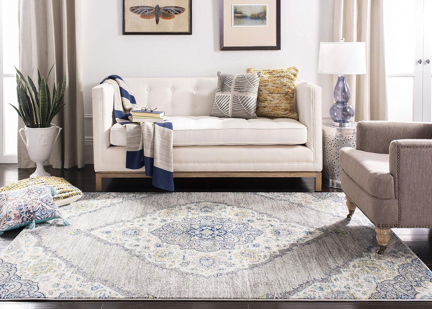 image:imageSAFAVIEH Madison Collection Area Rug 53 x 76 Light Grey amp Blue Boho Chic Medallion Design NonShedding amp Easy Care Ideal for High Traffic Areas in Living Room Bedroom MAD153FLight Grey Blue