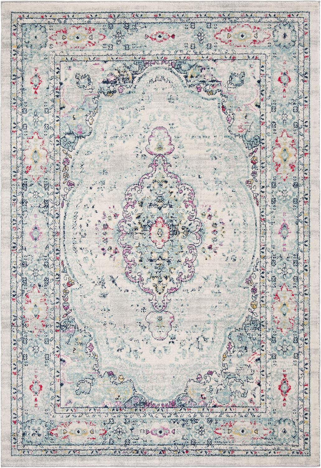 image:imageSAFAVIEH Madison Collection Area Rug 53 x 76 Light Grey amp Blue Oriental Boho Chic Distressed Design NonShedding amp Easy Care Ideal for High Traffic Areas in Living Room Bedroom MAD926FLight GreyFuchsia