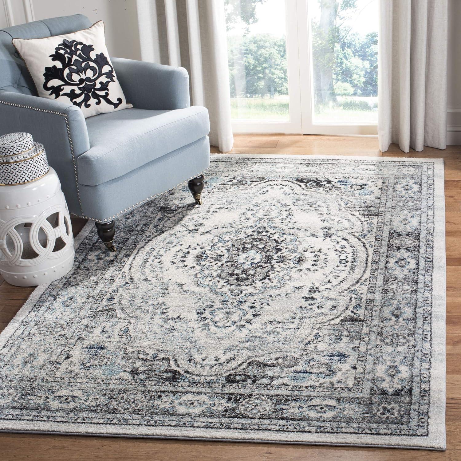 image:imageSAFAVIEH Madison Collection Area Rug 53 x 76 Light Grey amp Blue Oriental Boho Chic Distressed Design NonShedding amp Easy Care Ideal for High Traffic Areas in Living Room Bedroom MAD926FLight Grey Blue