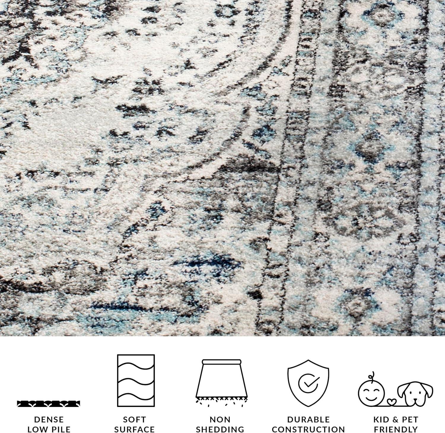 image:imageSAFAVIEH Madison Collection Area Rug 53 x 76 Light Grey amp Blue Oriental Boho Chic Distressed Design NonShedding amp Easy Care Ideal for High Traffic Areas in Living Room Bedroom MAD926FLight Grey Blue