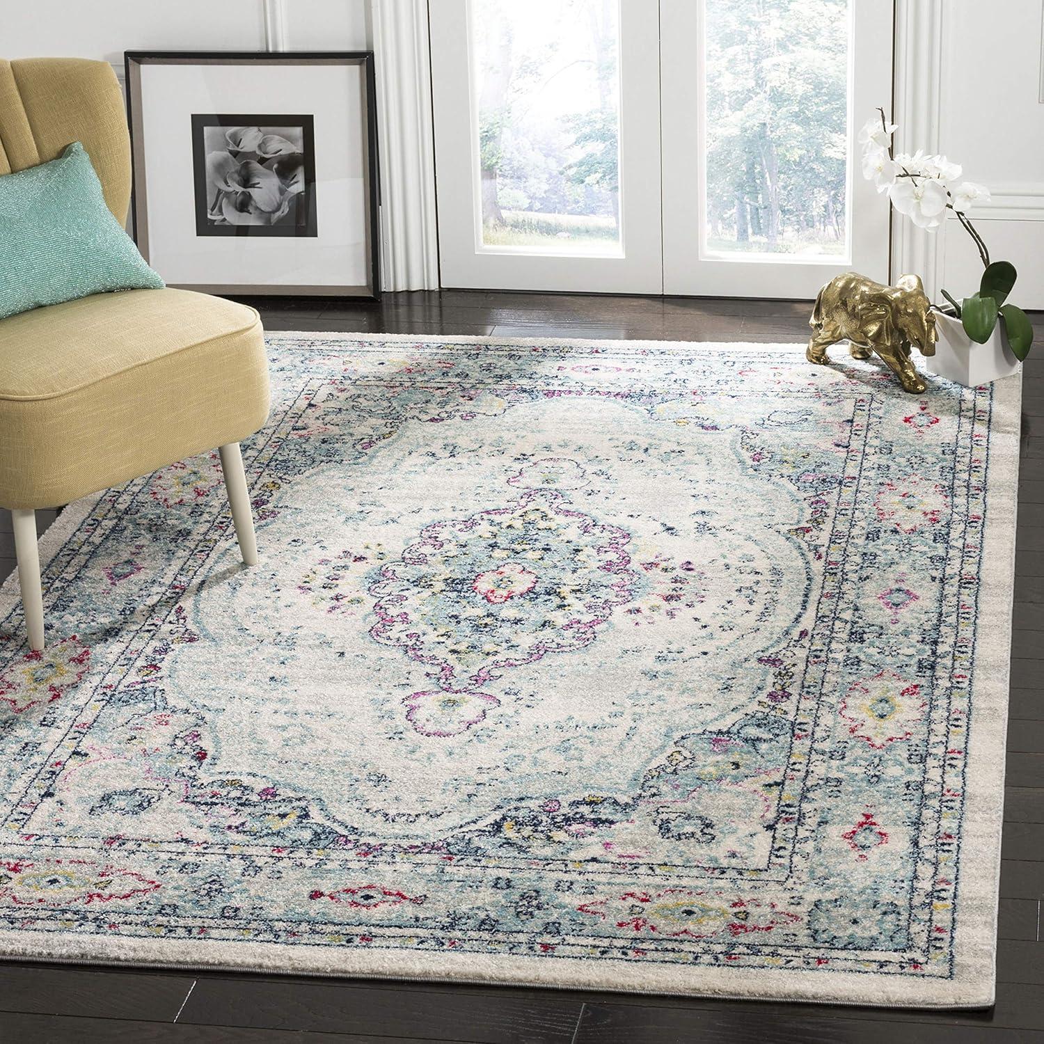image:imageSAFAVIEH Madison Collection Area Rug 53 x 76 Light Grey amp Blue Oriental Boho Chic Distressed Design NonShedding amp Easy Care Ideal for High Traffic Areas in Living Room Bedroom MAD926FLight GreyFuchsia