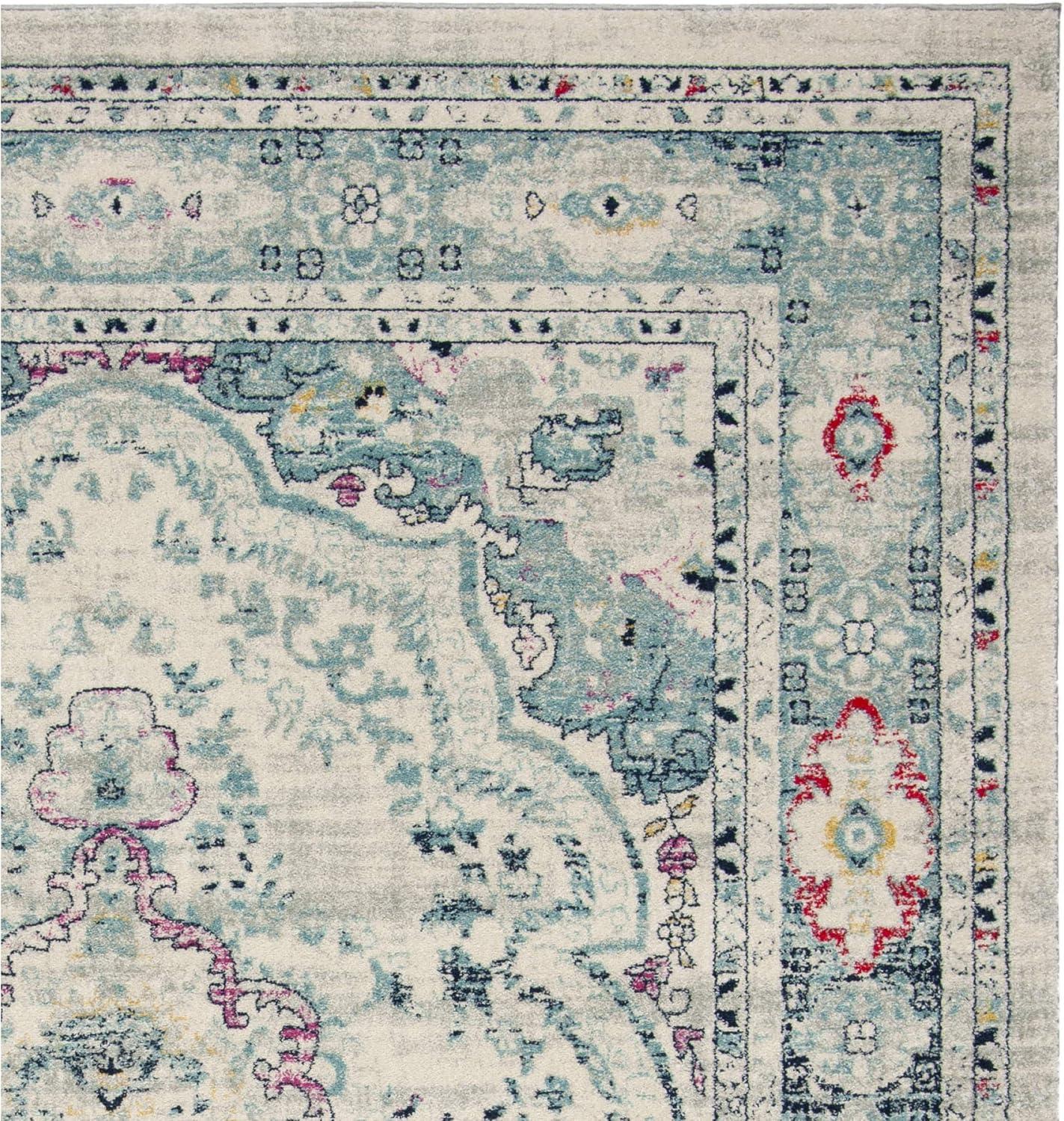 image:imageSAFAVIEH Madison Collection Area Rug 53 x 76 Light Grey amp Blue Oriental Boho Chic Distressed Design NonShedding amp Easy Care Ideal for High Traffic Areas in Living Room Bedroom MAD926FLight GreyFuchsia