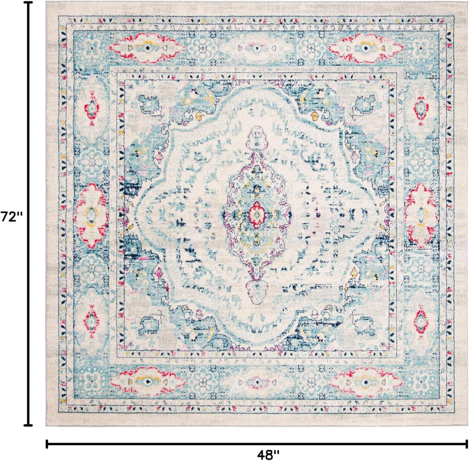 image:imageSAFAVIEH Madison Collection Area Rug 53 x 76 Light Grey amp Blue Oriental Boho Chic Distressed Design NonShedding amp Easy Care Ideal for High Traffic Areas in Living Room Bedroom MAD926FLight GreyFuchsia