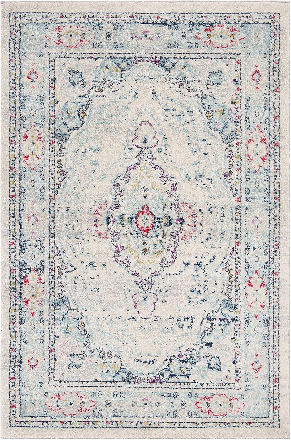 image:imageSAFAVIEH Madison Collection Area Rug 53 x 76 Light Grey amp Blue Oriental Boho Chic Distressed Design NonShedding amp Easy Care Ideal for High Traffic Areas in Living Room Bedroom MAD926FLight GreyFuchsia