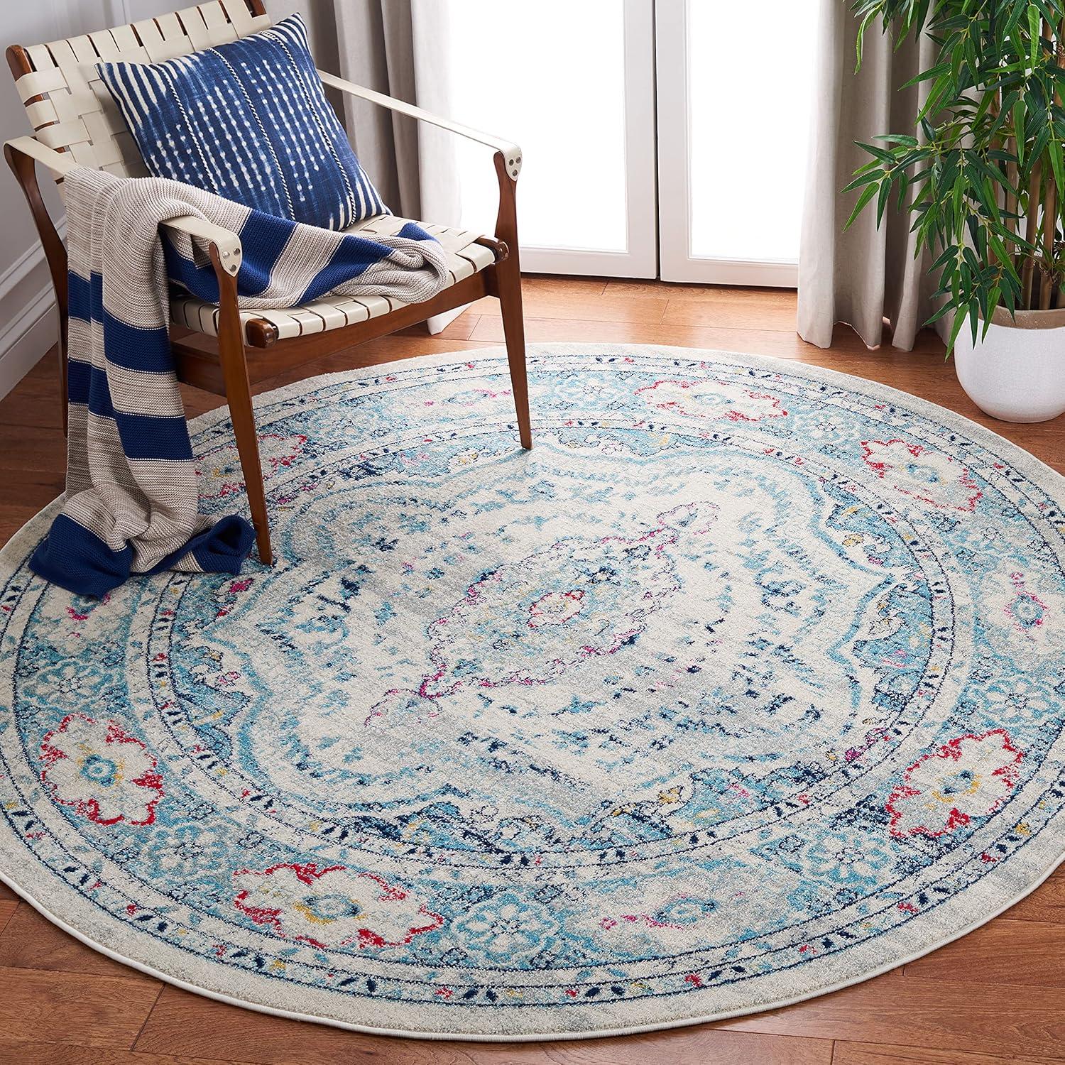 image:imageSAFAVIEH Madison Collection Area Rug 53 x 76 Light Grey amp Blue Oriental Boho Chic Distressed Design NonShedding amp Easy Care Ideal for High Traffic Areas in Living Room Bedroom MAD926FLight GreyFuchsia