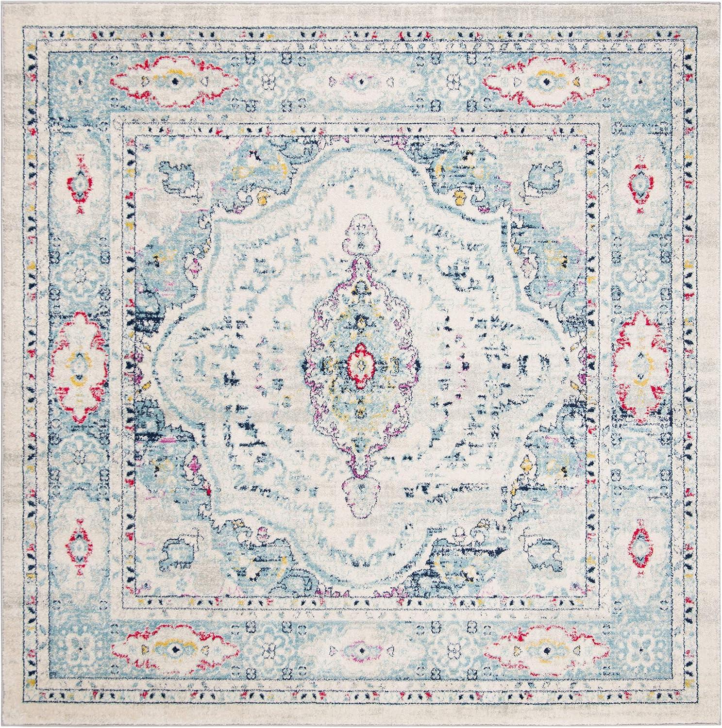 image:imageSAFAVIEH Madison Collection Area Rug 53 x 76 Light Grey amp Blue Oriental Boho Chic Distressed Design NonShedding amp Easy Care Ideal for High Traffic Areas in Living Room Bedroom MAD926FLight GreyFuchsia