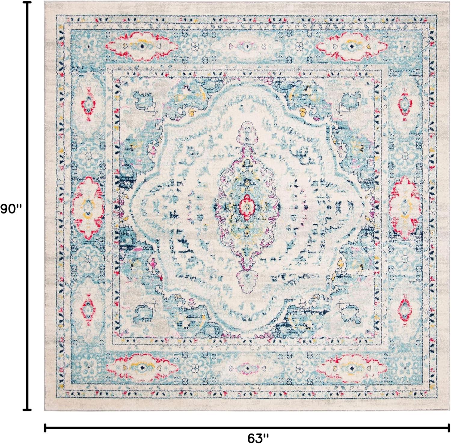 image:imageSAFAVIEH Madison Collection Area Rug 53 x 76 Light Grey amp Blue Oriental Boho Chic Distressed Design NonShedding amp Easy Care Ideal for High Traffic Areas in Living Room Bedroom MAD926FLight GreyFuchsia