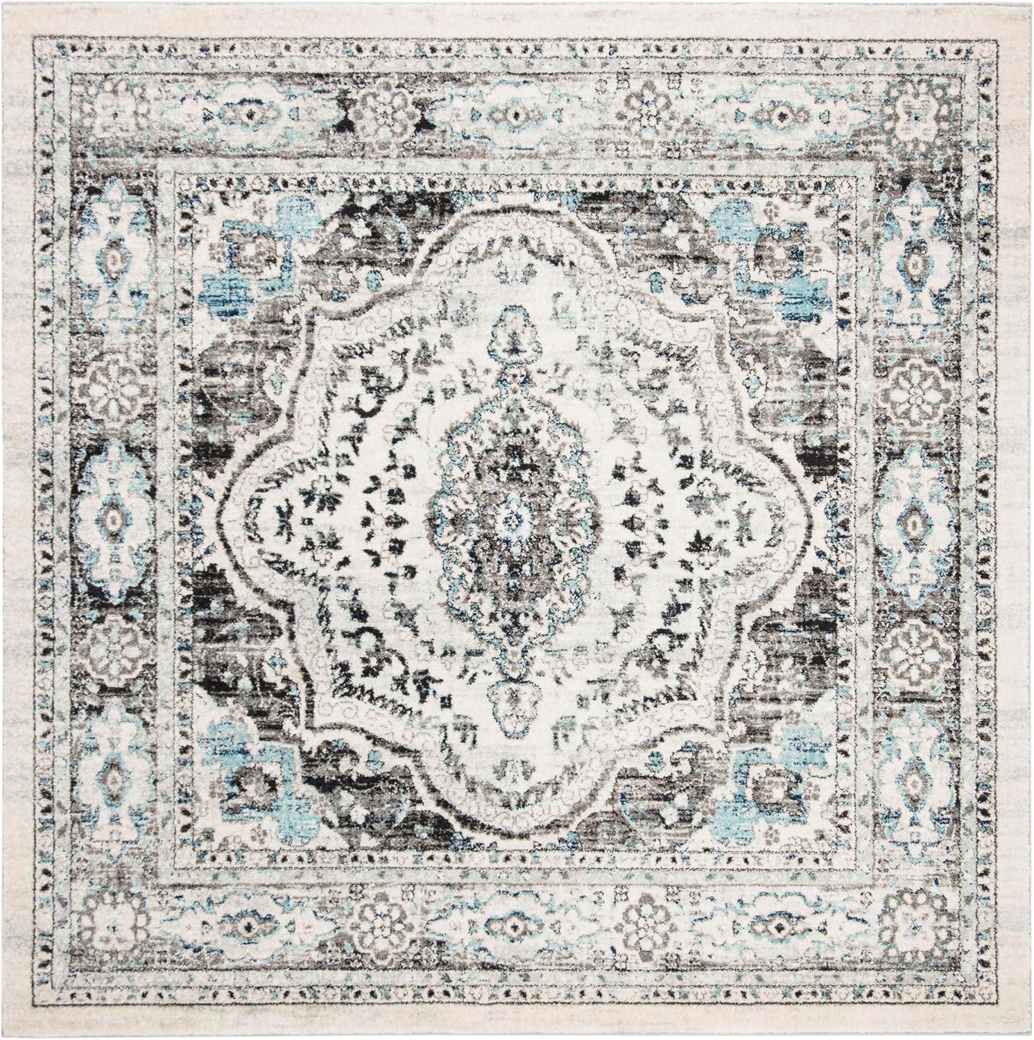 image:imageSAFAVIEH Madison Collection Area Rug 53 x 76 Light Grey amp Blue Oriental Boho Chic Distressed Design NonShedding amp Easy Care Ideal for High Traffic Areas in Living Room Bedroom MAD926FLight Grey Blue