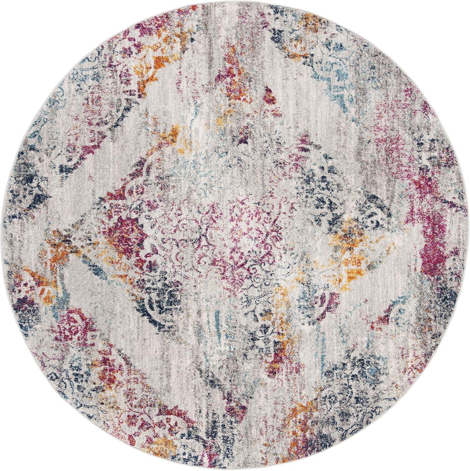 image:imageSAFAVIEH Madison Collection Area Rug 53 x 76 Light Grey amp Fuchsia Boho Medallion Distressed Design NonShedding amp Easy Care Ideal for High Traffic Areas in Living Room Bedroom MAD157RLight GreyFuchsia