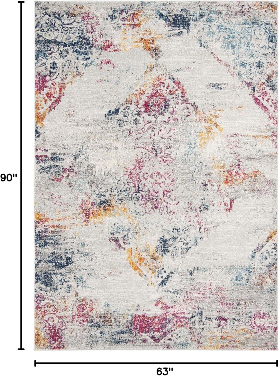 image:imageSAFAVIEH Madison Collection Area Rug 53 x 76 Light Grey amp Fuchsia Boho Medallion Distressed Design NonShedding amp Easy Care Ideal for High Traffic Areas in Living Room Bedroom MAD157RLight GreyFuchsia