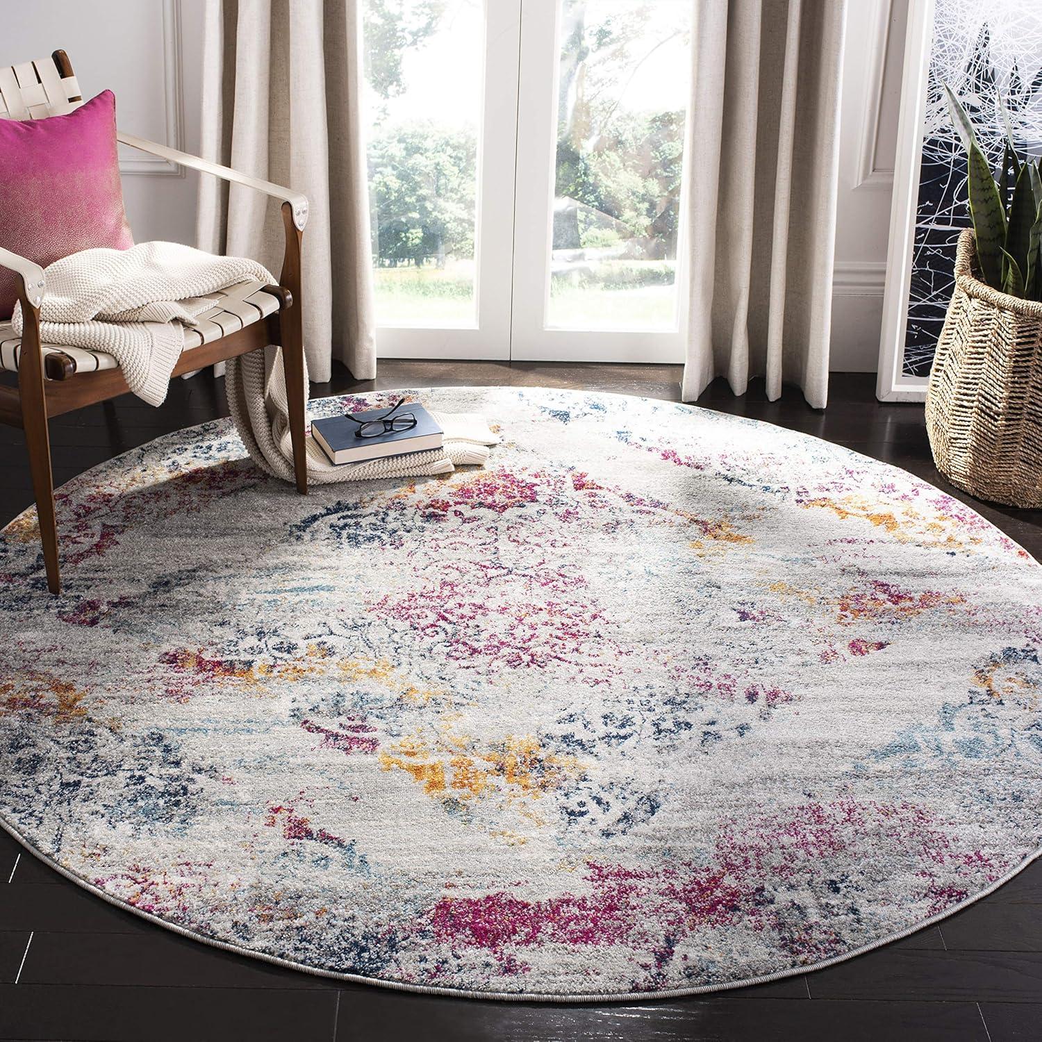image:imageSAFAVIEH Madison Collection Area Rug 53 x 76 Light Grey amp Fuchsia Boho Medallion Distressed Design NonShedding amp Easy Care Ideal for High Traffic Areas in Living Room Bedroom MAD157RLight GreyFuchsia