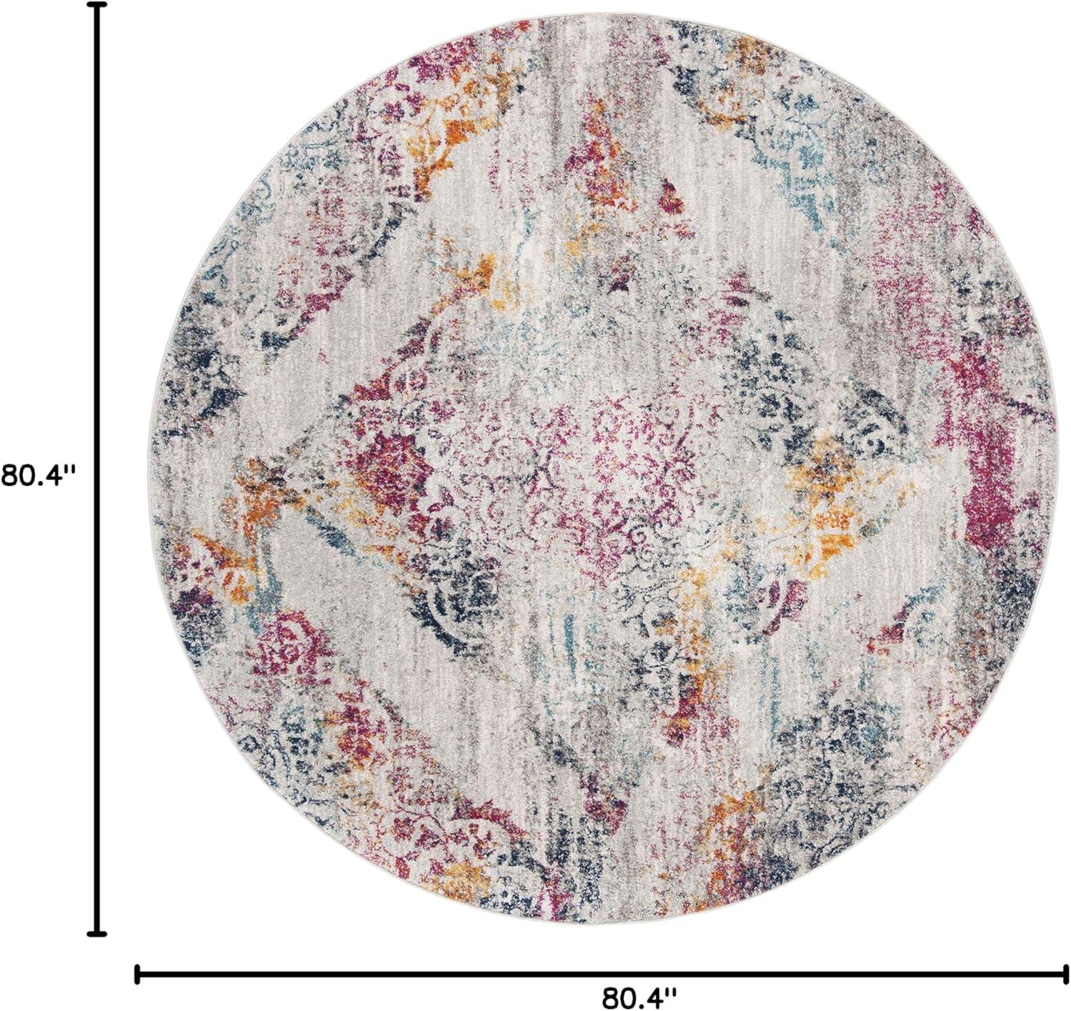image:imageSAFAVIEH Madison Collection Area Rug 53 x 76 Light Grey amp Fuchsia Boho Medallion Distressed Design NonShedding amp Easy Care Ideal for High Traffic Areas in Living Room Bedroom MAD157RLight GreyFuchsia