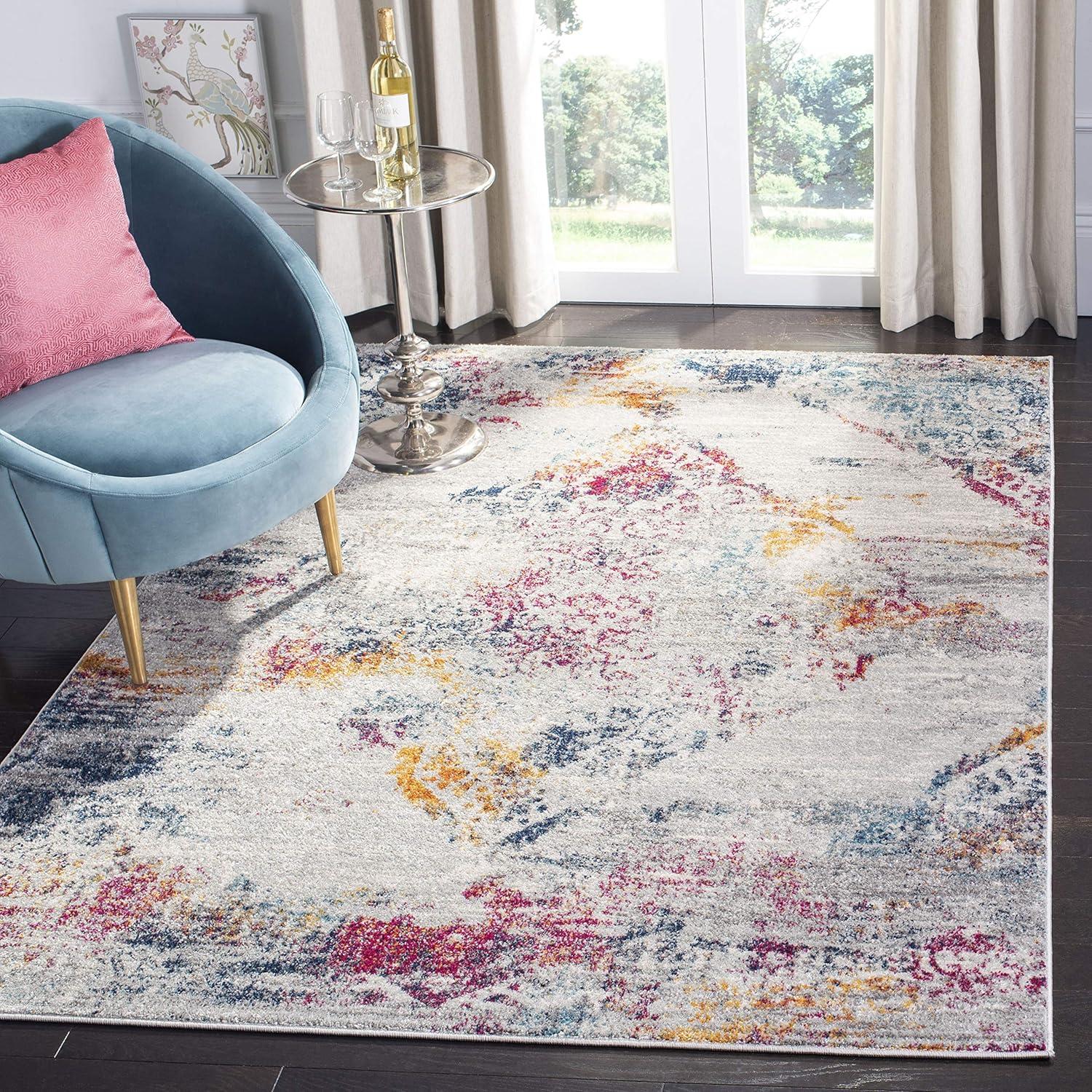image:imageSAFAVIEH Madison Collection Area Rug 53 x 76 Light Grey amp Fuchsia Boho Medallion Distressed Design NonShedding amp Easy Care Ideal for High Traffic Areas in Living Room Bedroom MAD157RLight GreyFuchsia