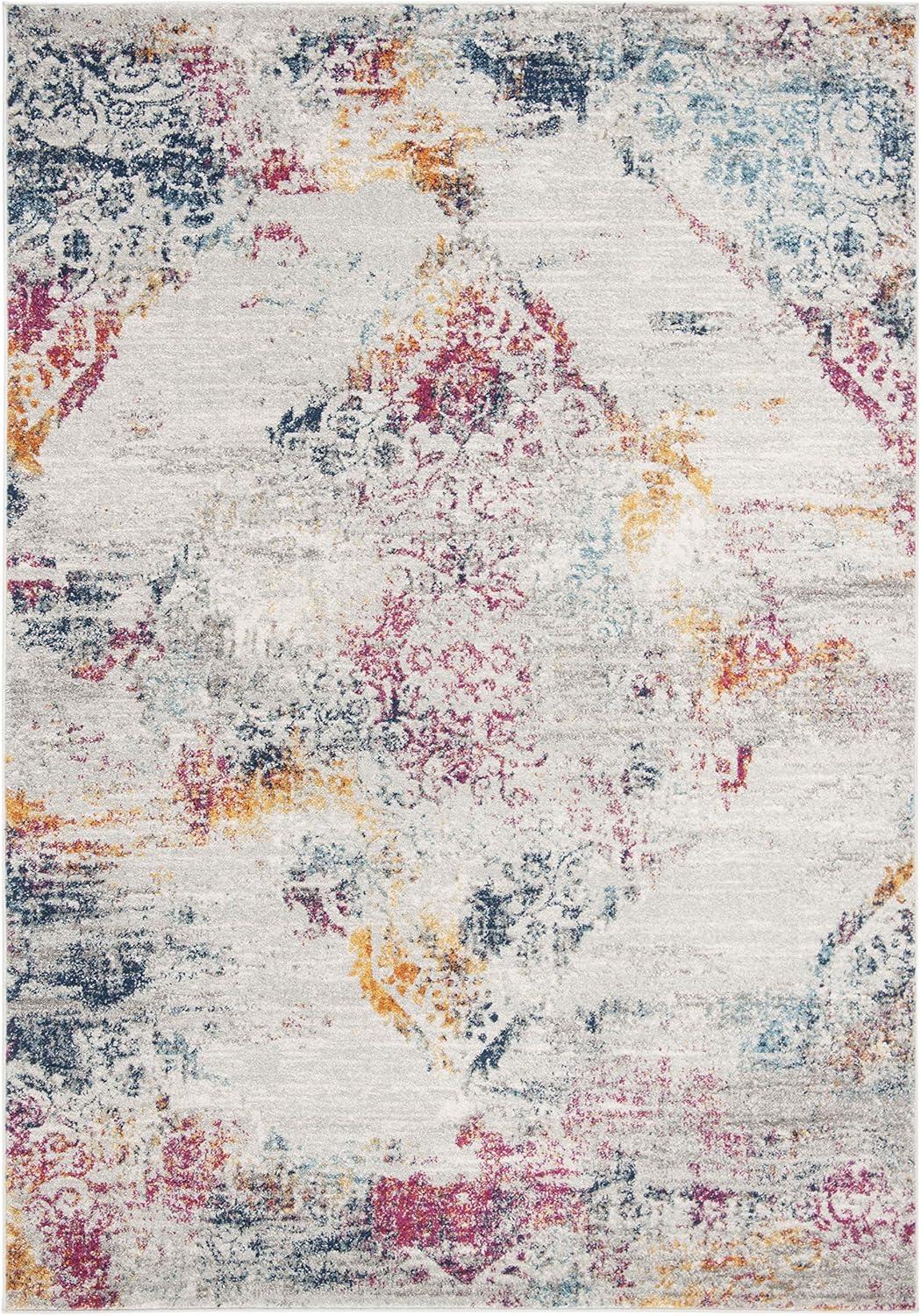 image:imageSAFAVIEH Madison Collection Area Rug 53 x 76 Light Grey amp Fuchsia Boho Medallion Distressed Design NonShedding amp Easy Care Ideal for High Traffic Areas in Living Room Bedroom MAD157RLight GreyFuchsia