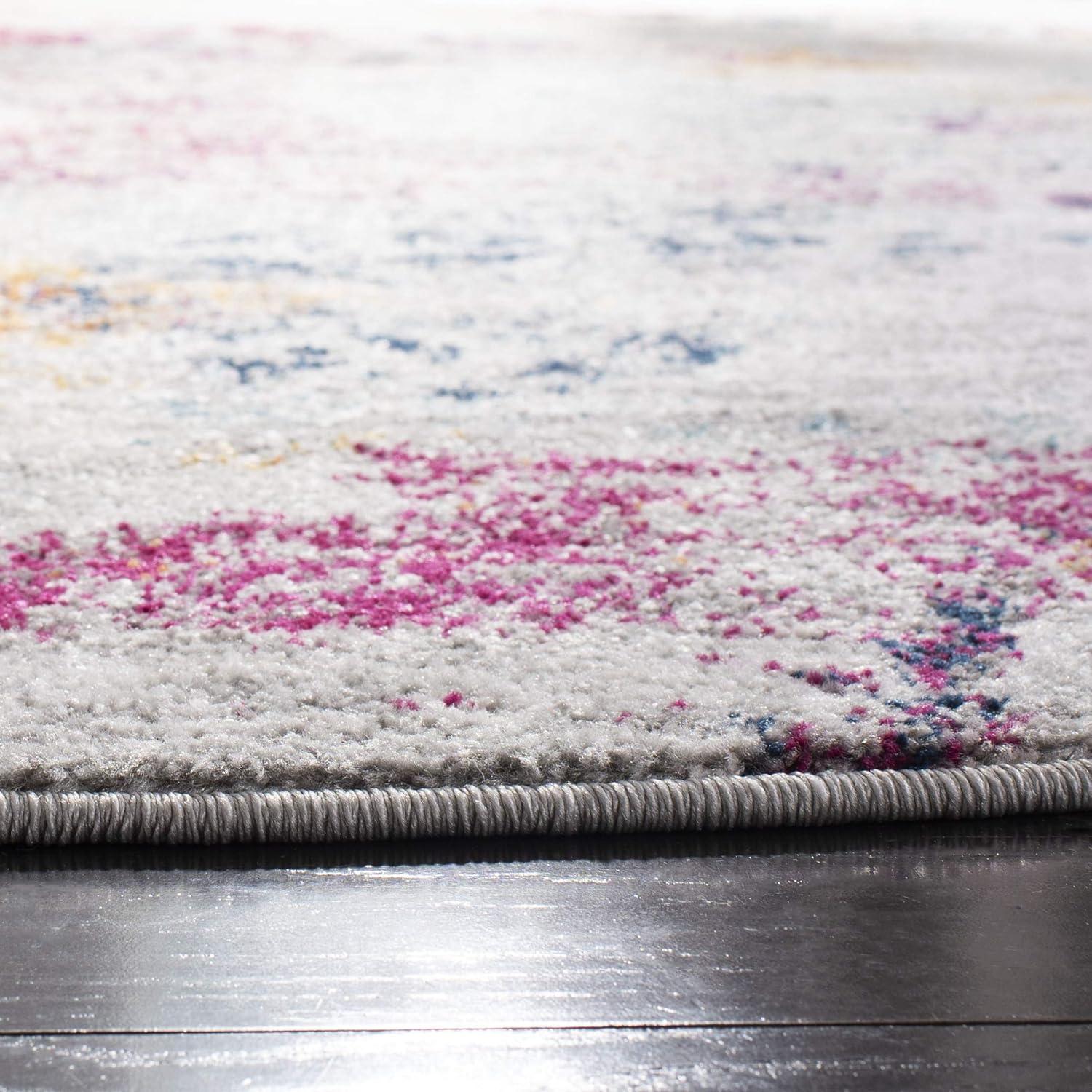 image:imageSAFAVIEH Madison Collection Area Rug 53 x 76 Light Grey amp Fuchsia Boho Medallion Distressed Design NonShedding amp Easy Care Ideal for High Traffic Areas in Living Room Bedroom MAD157RLight GreyFuchsia