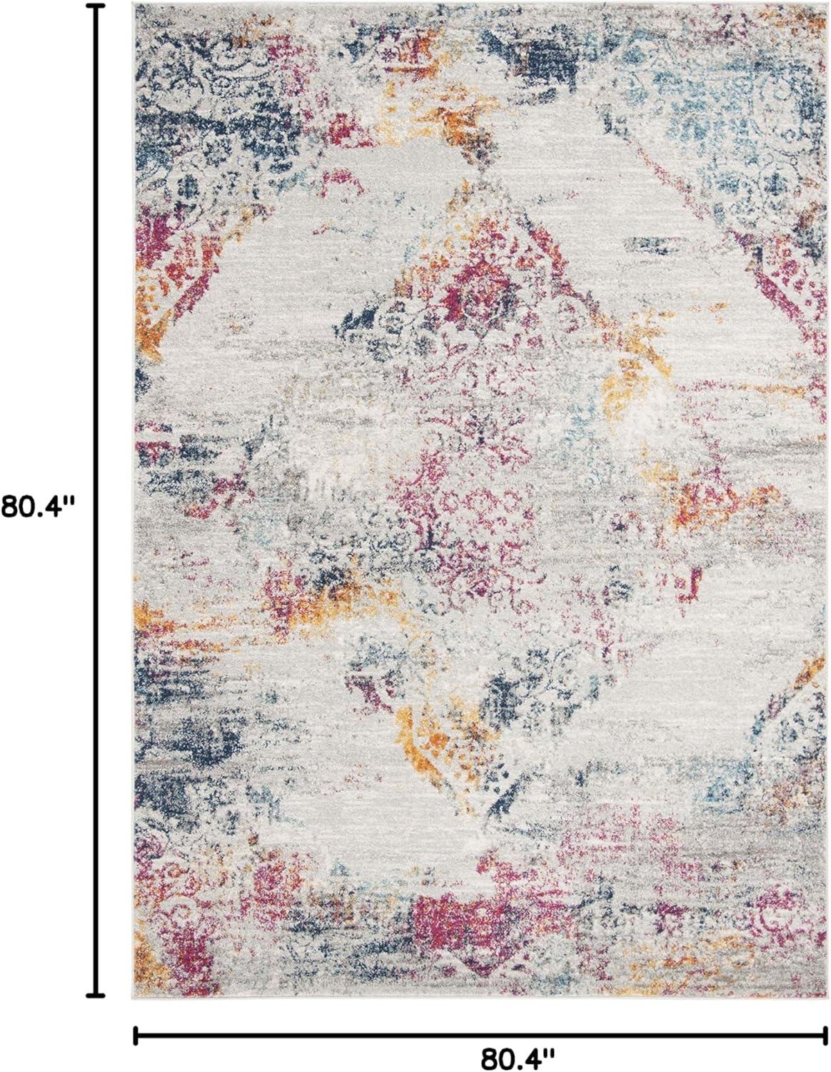 image:imageSAFAVIEH Madison Collection Area Rug 53 x 76 Light Grey amp Fuchsia Boho Medallion Distressed Design NonShedding amp Easy Care Ideal for High Traffic Areas in Living Room Bedroom MAD157RLight GreyFuchsia