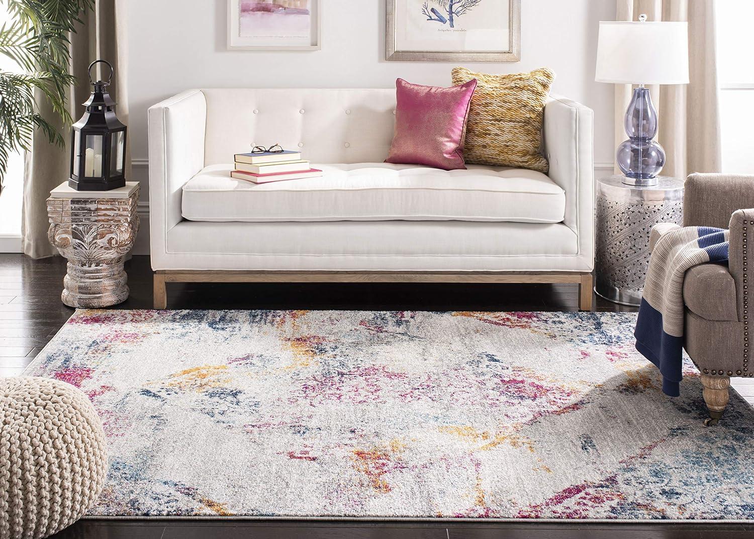 image:imageSAFAVIEH Madison Collection Area Rug 53 x 76 Light Grey amp Fuchsia Boho Medallion Distressed Design NonShedding amp Easy Care Ideal for High Traffic Areas in Living Room Bedroom MAD157RLight GreyFuchsia