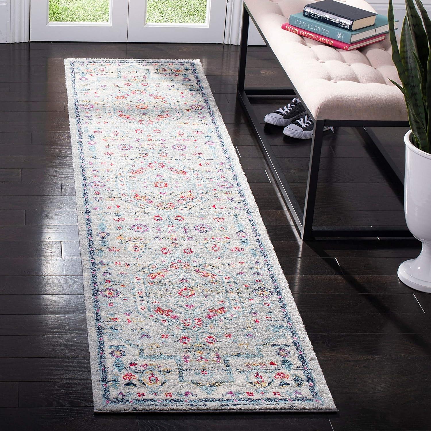 image:imageSAFAVIEH Madison Collection Area Rug 53 x 76 Light Grey amp Fuchsia Oriental Distressed Design NonShedding amp Easy Care Ideal for High Traffic Areas in Living Room Bedroom MAD928RLight GreyFuchsia
