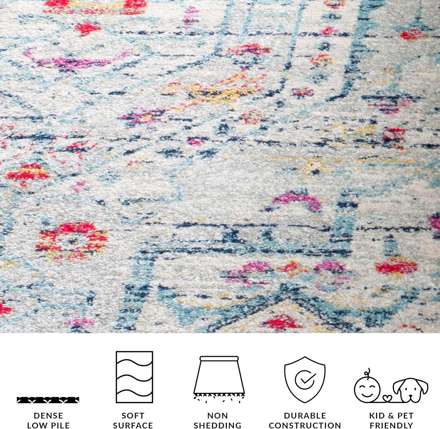 image:imageSAFAVIEH Madison Collection Area Rug 53 x 76 Light Grey amp Fuchsia Oriental Distressed Design NonShedding amp Easy Care Ideal for High Traffic Areas in Living Room Bedroom MAD928RLight GreyFuchsia