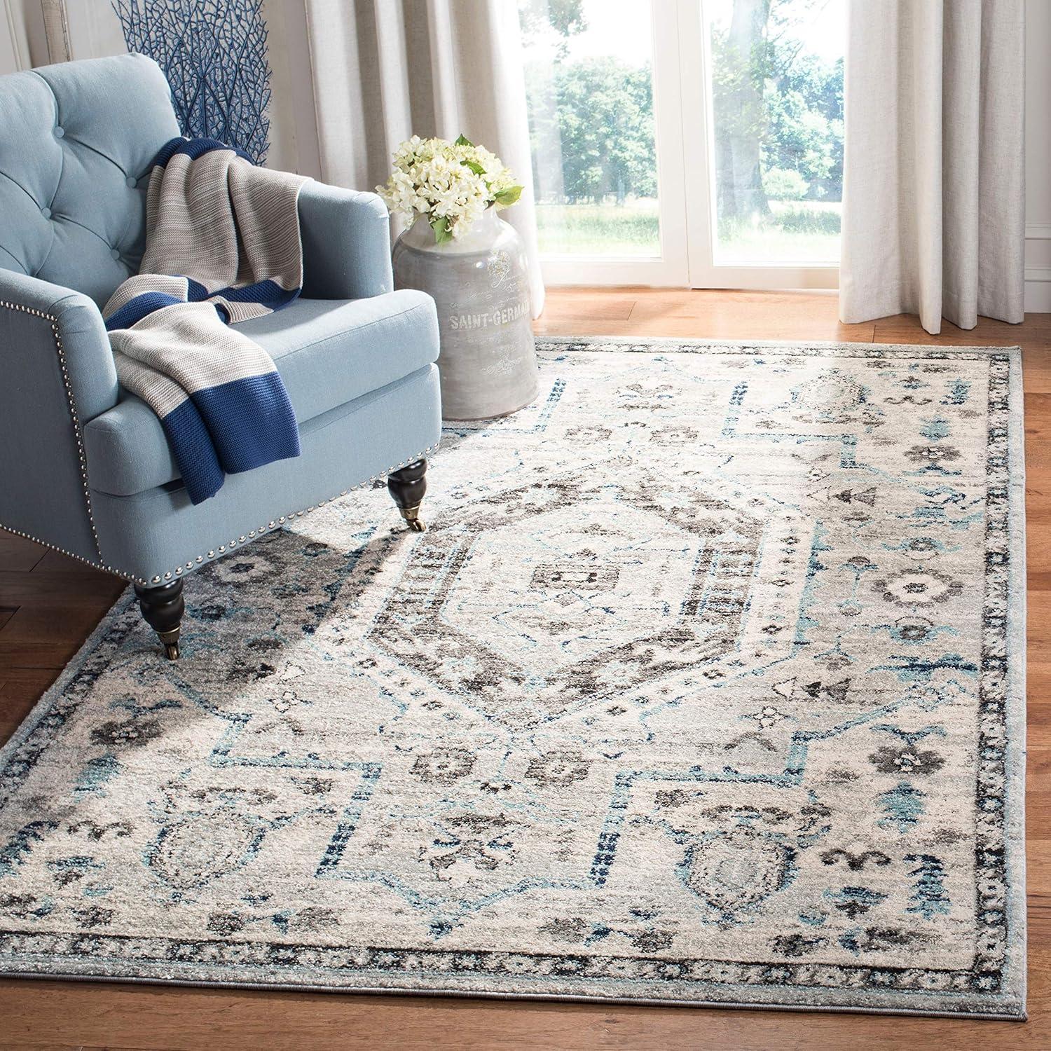 image:imageSAFAVIEH Madison Collection Area Rug 53 x 76 Light Grey amp Fuchsia Oriental Distressed Design NonShedding amp Easy Care Ideal for High Traffic Areas in Living Room Bedroom MAD928RLight GreyFuchsia