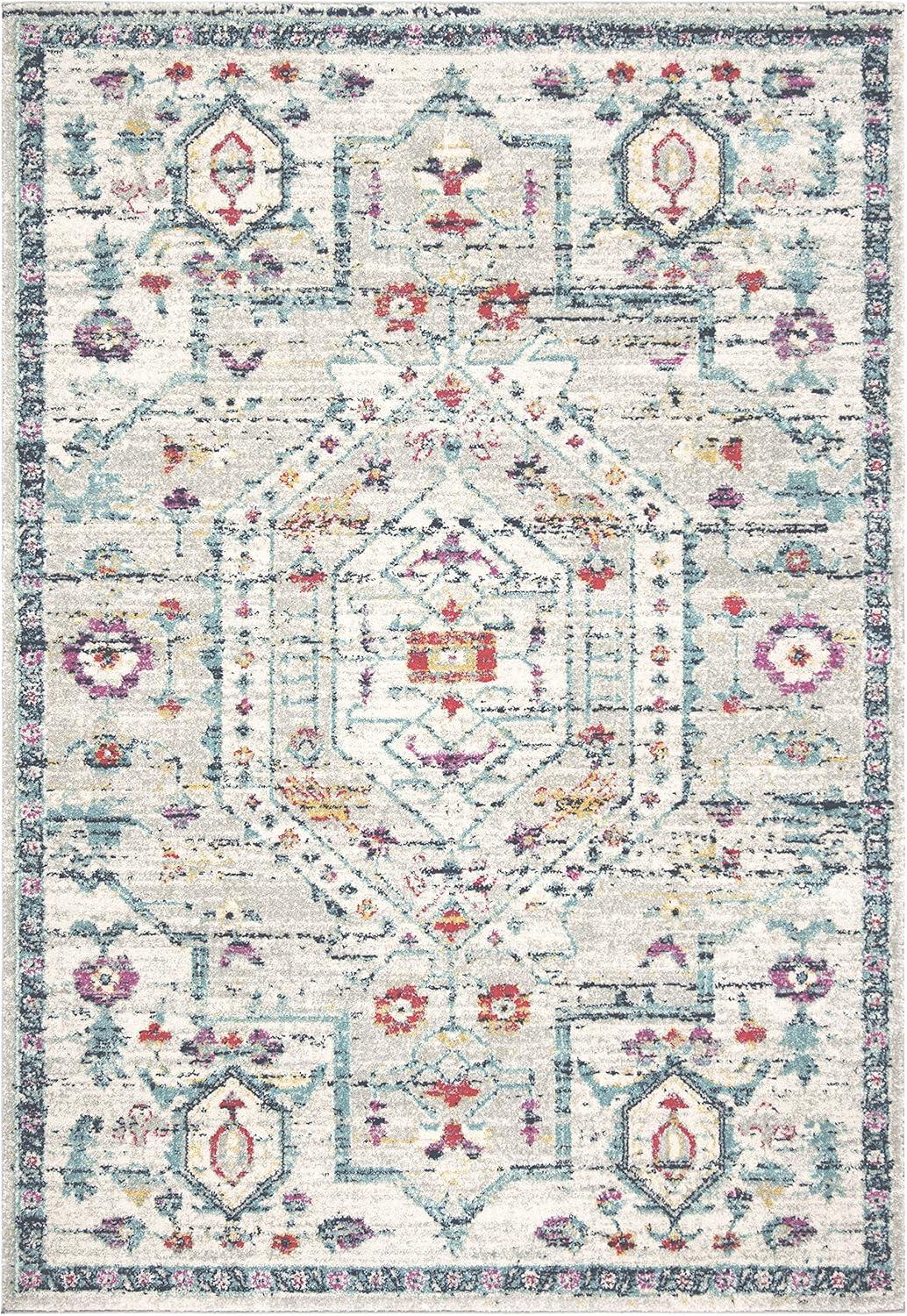 image:imageSAFAVIEH Madison Collection Area Rug 53 x 76 Light Grey amp Fuchsia Oriental Distressed Design NonShedding amp Easy Care Ideal for High Traffic Areas in Living Room Bedroom MAD928RLight GreyFuchsia