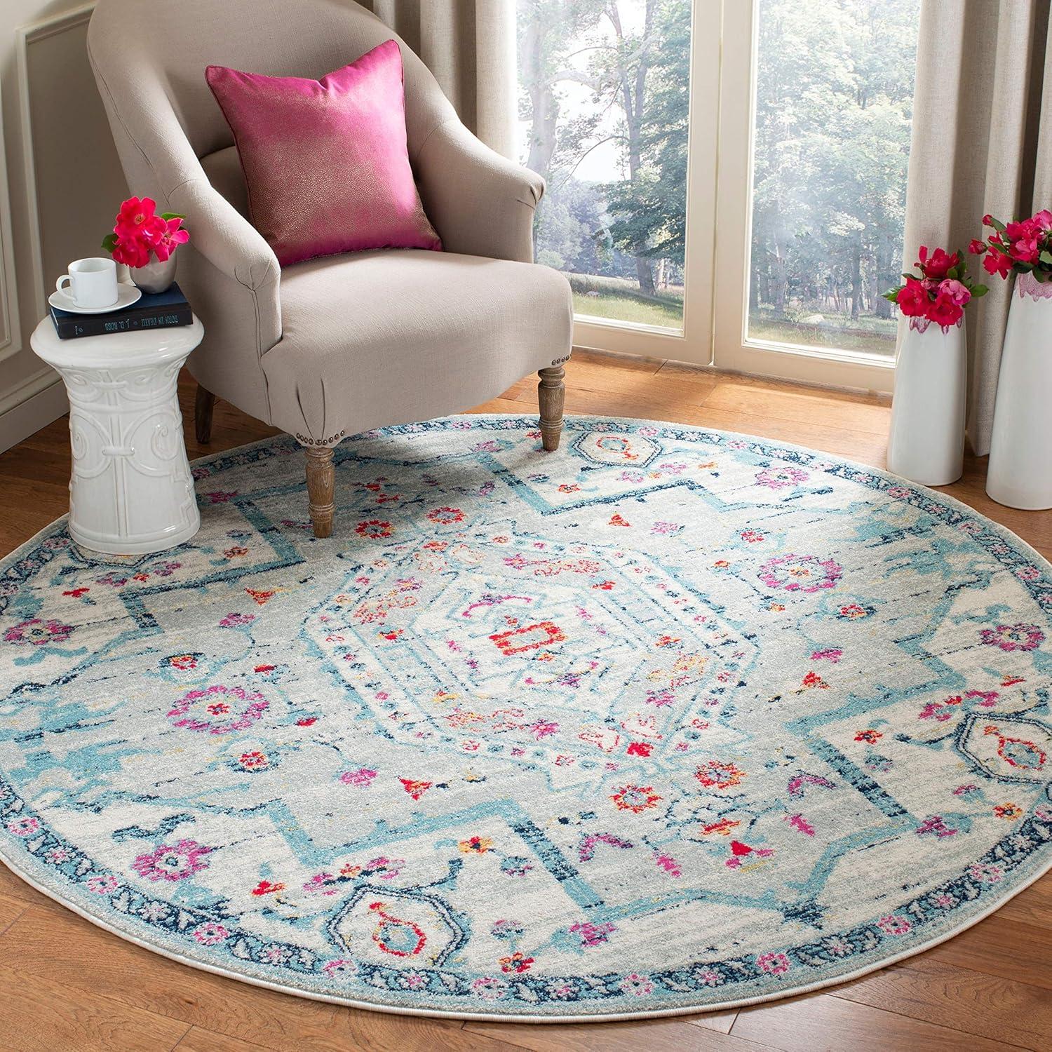 image:imageSAFAVIEH Madison Collection Area Rug 53 x 76 Light Grey amp Fuchsia Oriental Distressed Design NonShedding amp Easy Care Ideal for High Traffic Areas in Living Room Bedroom MAD928RLight GreyFuchsia