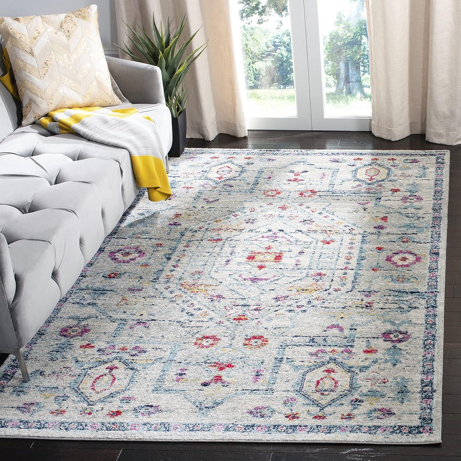 image:imageSAFAVIEH Madison Collection Area Rug 53 x 76 Light Grey amp Fuchsia Oriental Distressed Design NonShedding amp Easy Care Ideal for High Traffic Areas in Living Room Bedroom MAD928RLight GreyFuchsia