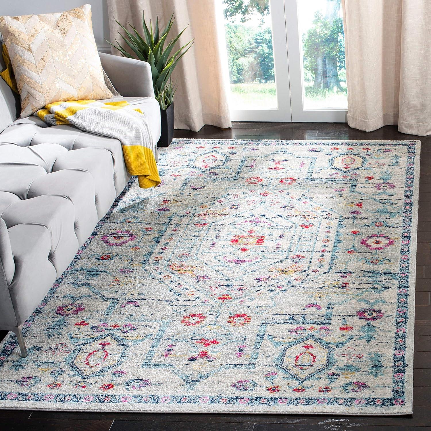 image:imageSAFAVIEH Madison Collection Area Rug 53 x 76 Light Grey amp Fuchsia Oriental Distressed Design NonShedding amp Easy Care Ideal for High Traffic Areas in Living Room Bedroom MAD928RLight GreyFuchsia