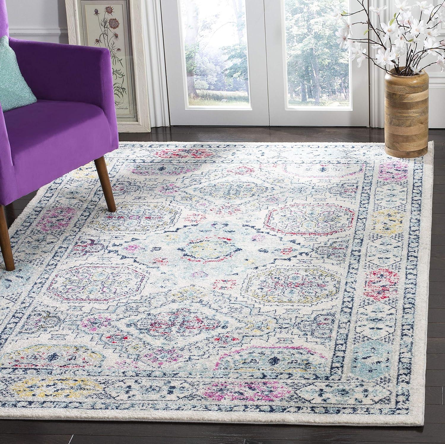 image:imageSAFAVIEH Madison Collection Area Rug 53 x 76 Light Grey amp Fuchsia Oriental Distressed Design NonShedding amp Easy Care Ideal for High Traffic Areas in Living Room Bedroom MAD925RLight GreyFuchsia