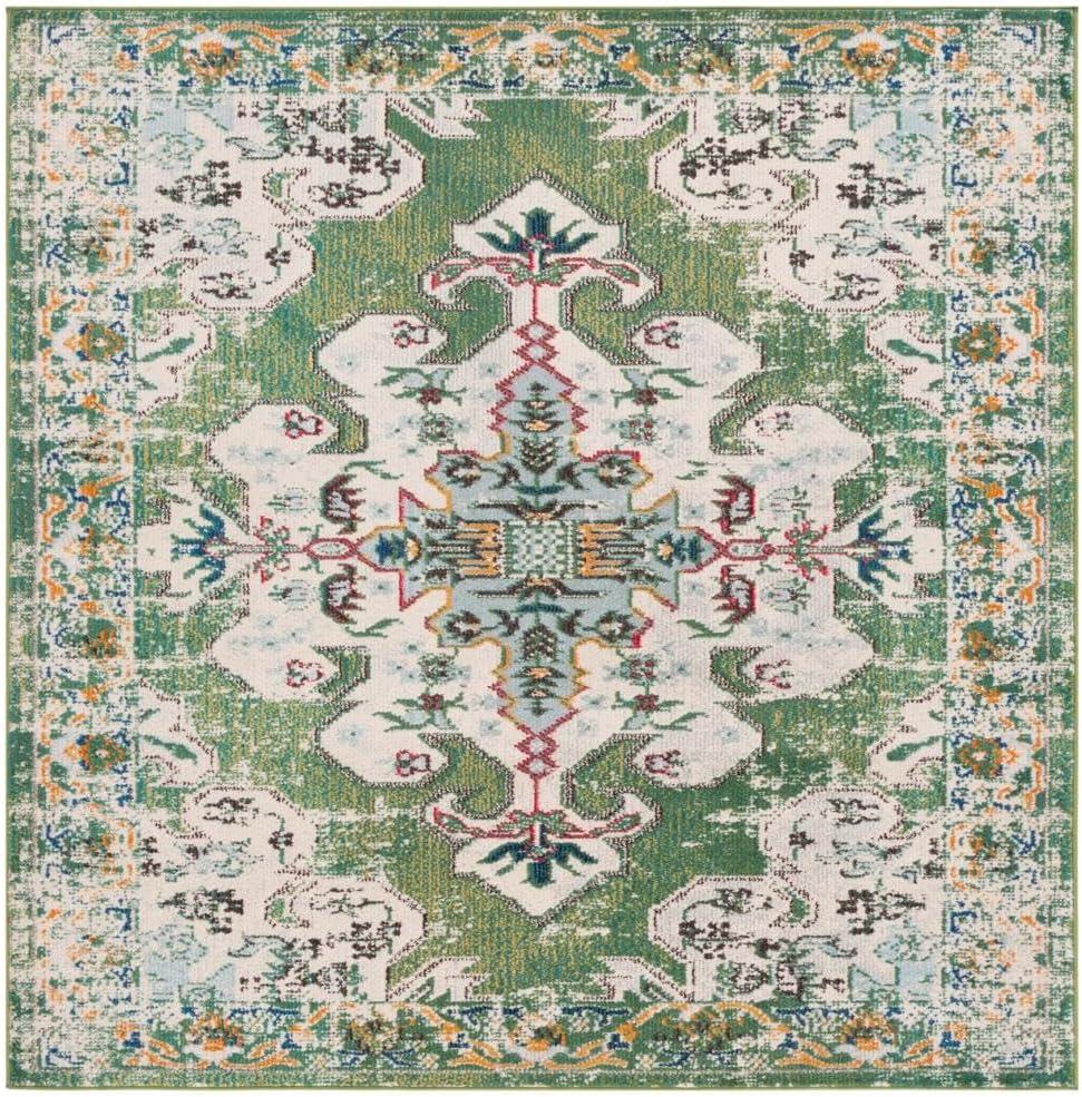 image:imageSAFAVIEH Madison Collection Area Rug 53 x 76 Navy amp Grey Boho Chic Medallion Distressed Design NonShedding amp Easy Care Ideal for High Traffic Areas in Living Room Bedroom MAD452MGreenAqua