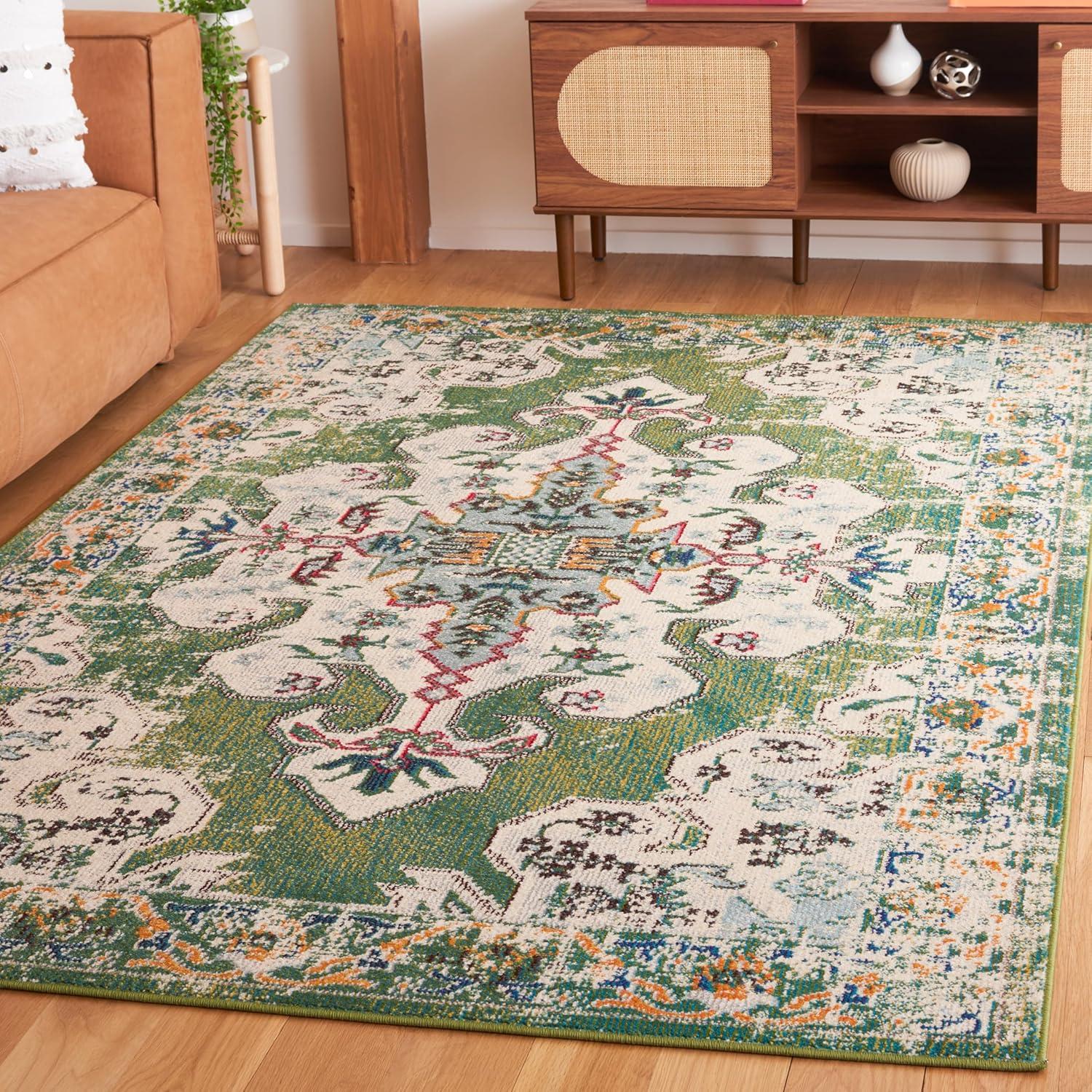 image:imageSAFAVIEH Madison Collection Area Rug 53 x 76 Navy amp Grey Boho Chic Medallion Distressed Design NonShedding amp Easy Care Ideal for High Traffic Areas in Living Room Bedroom MAD452MGreenAqua