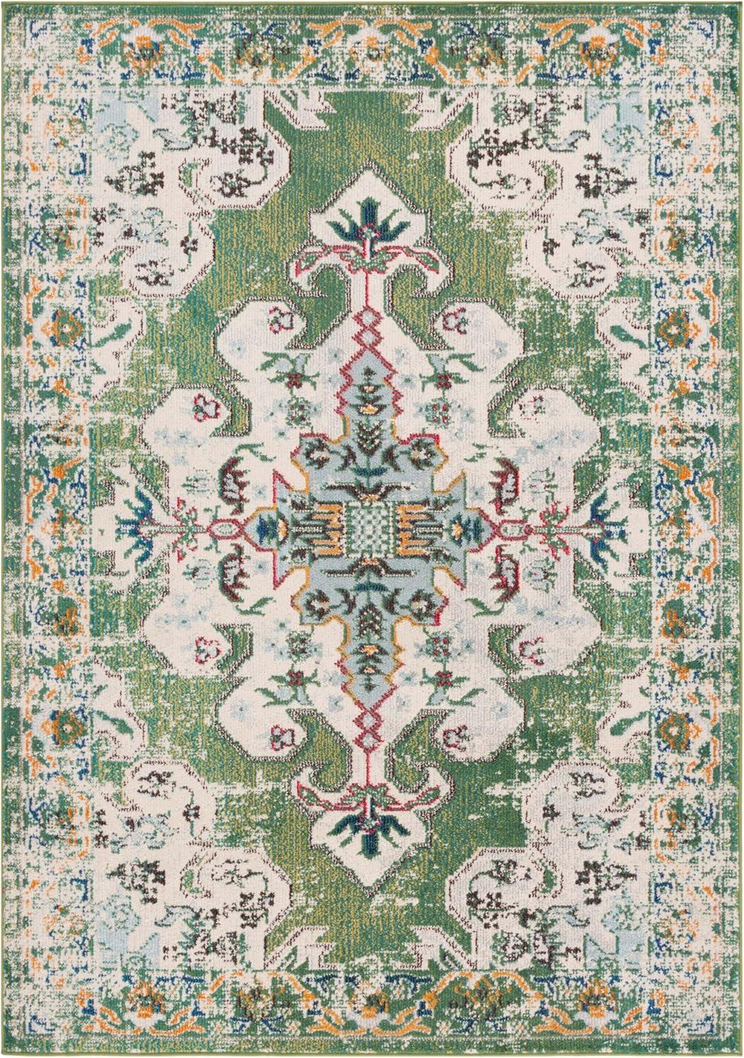 image:imageSAFAVIEH Madison Collection Area Rug 53 x 76 Navy amp Grey Boho Chic Medallion Distressed Design NonShedding amp Easy Care Ideal for High Traffic Areas in Living Room Bedroom MAD452MGreenAqua