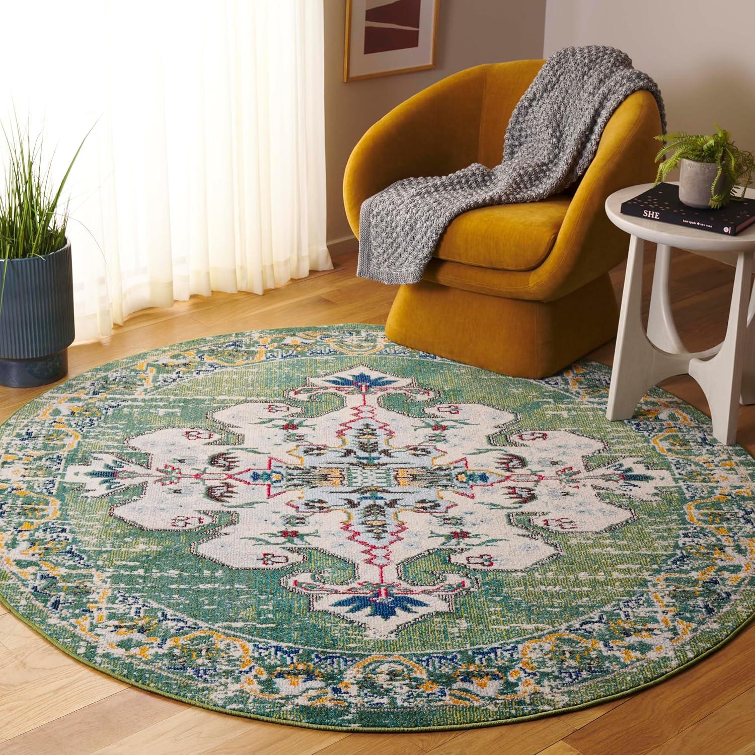 image:imageSAFAVIEH Madison Collection Area Rug 53 x 76 Navy amp Grey Boho Chic Medallion Distressed Design NonShedding amp Easy Care Ideal for High Traffic Areas in Living Room Bedroom MAD452MGreenAqua