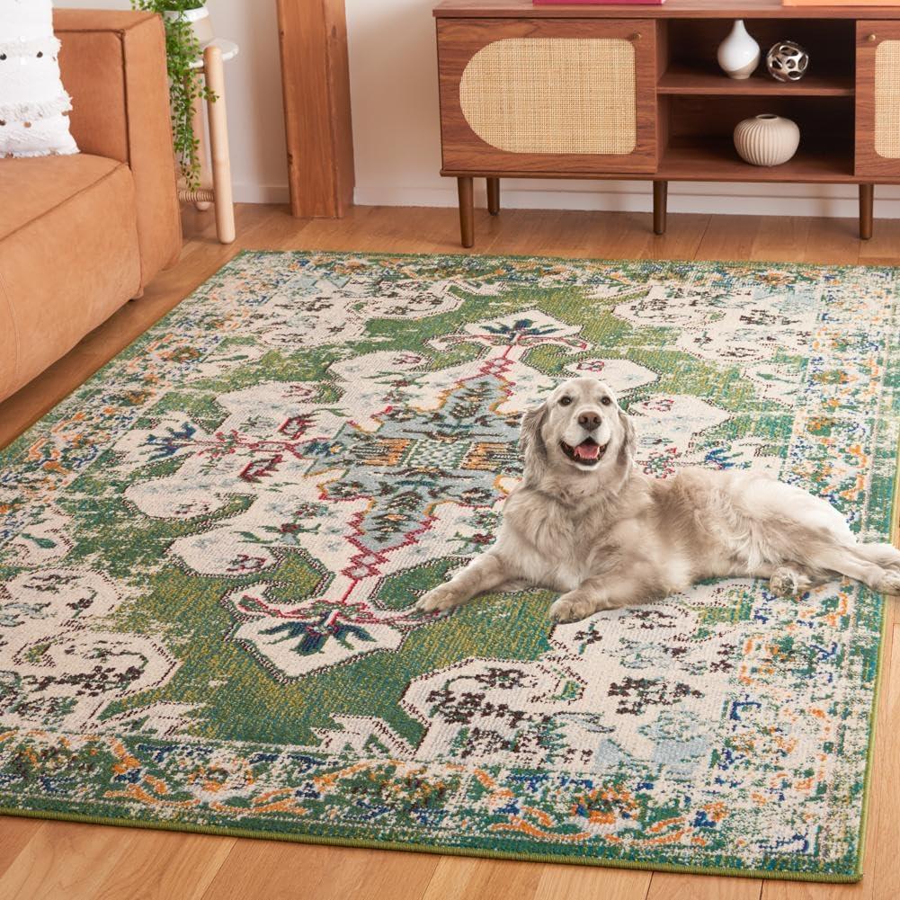 image:imageSAFAVIEH Madison Collection Area Rug 53 x 76 Navy amp Grey Boho Chic Medallion Distressed Design NonShedding amp Easy Care Ideal for High Traffic Areas in Living Room Bedroom MAD452MGreenAqua
