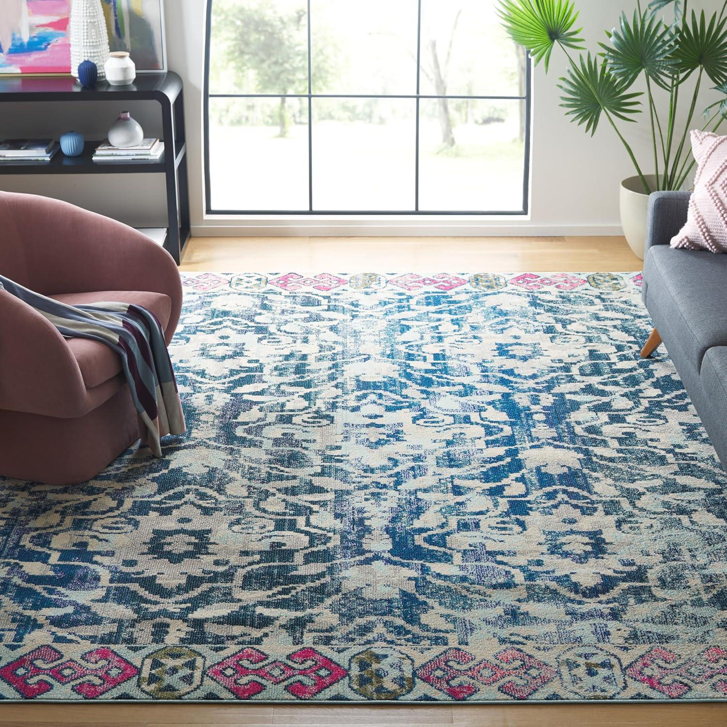 image:imageSAFAVIEH Madison Collection Area Rug 53 x 76 Navy amp Ivory Boho Distressed Design NonShedding amp Easy Care Ideal for High Traffic Areas in Living Room Bedroom MAD444NNavyIvory